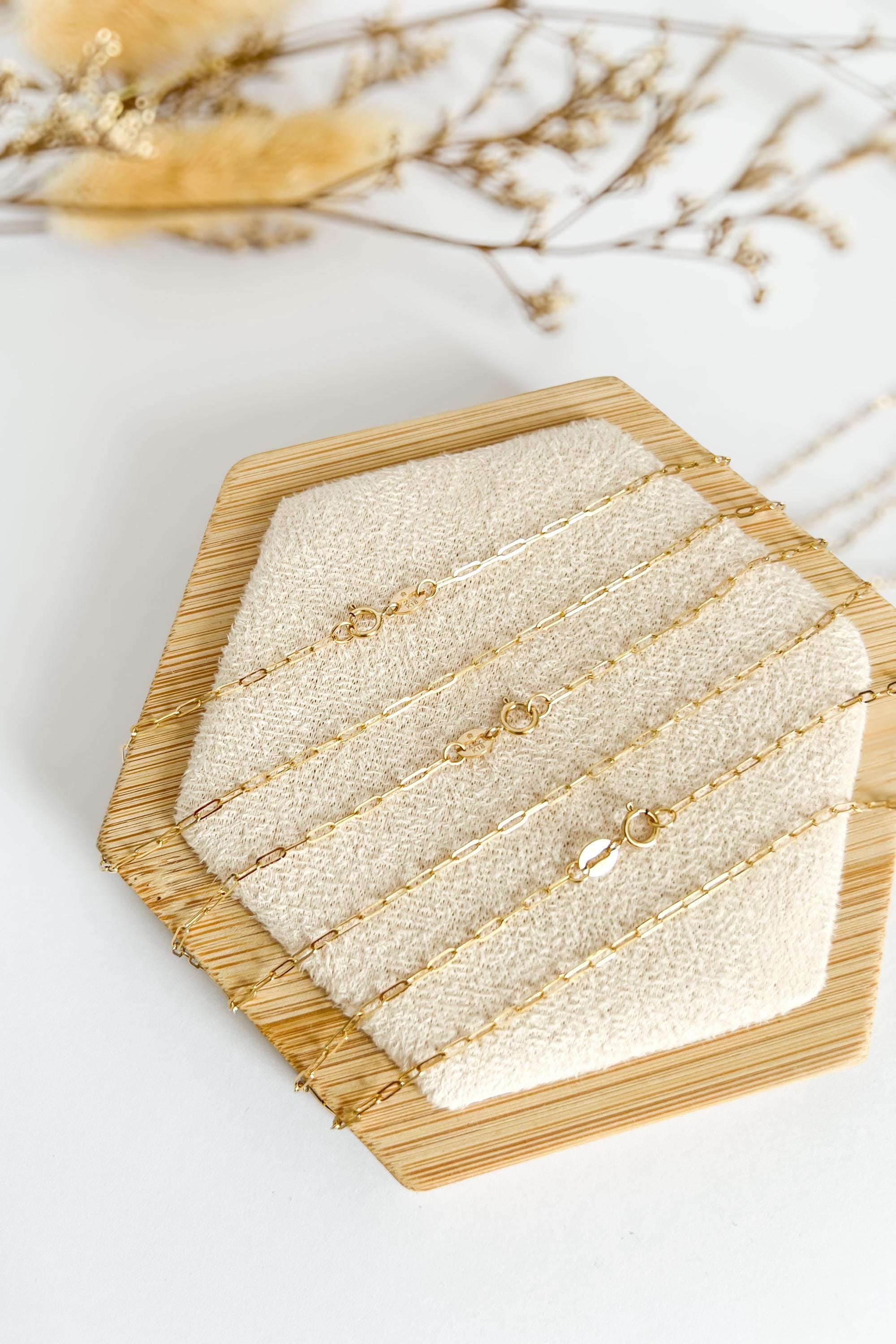 18K Solid Gold Paperclip Chain Necklace, Minimalist Dainty Layering Jewelry