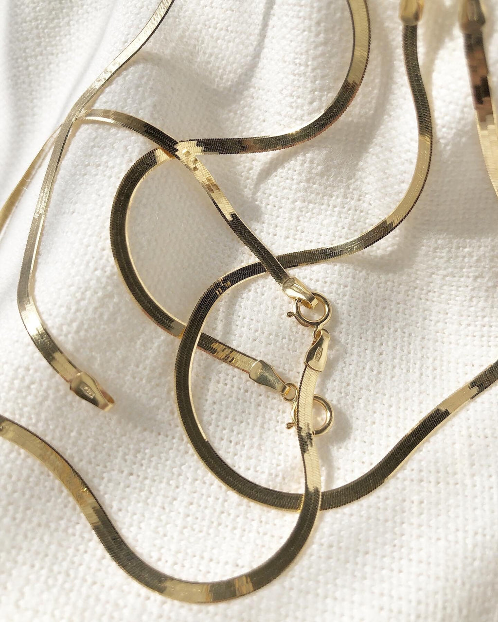 18K Solid Gold Herringbone Bracelet, 7-Inch Dainty Stacking Jewelry