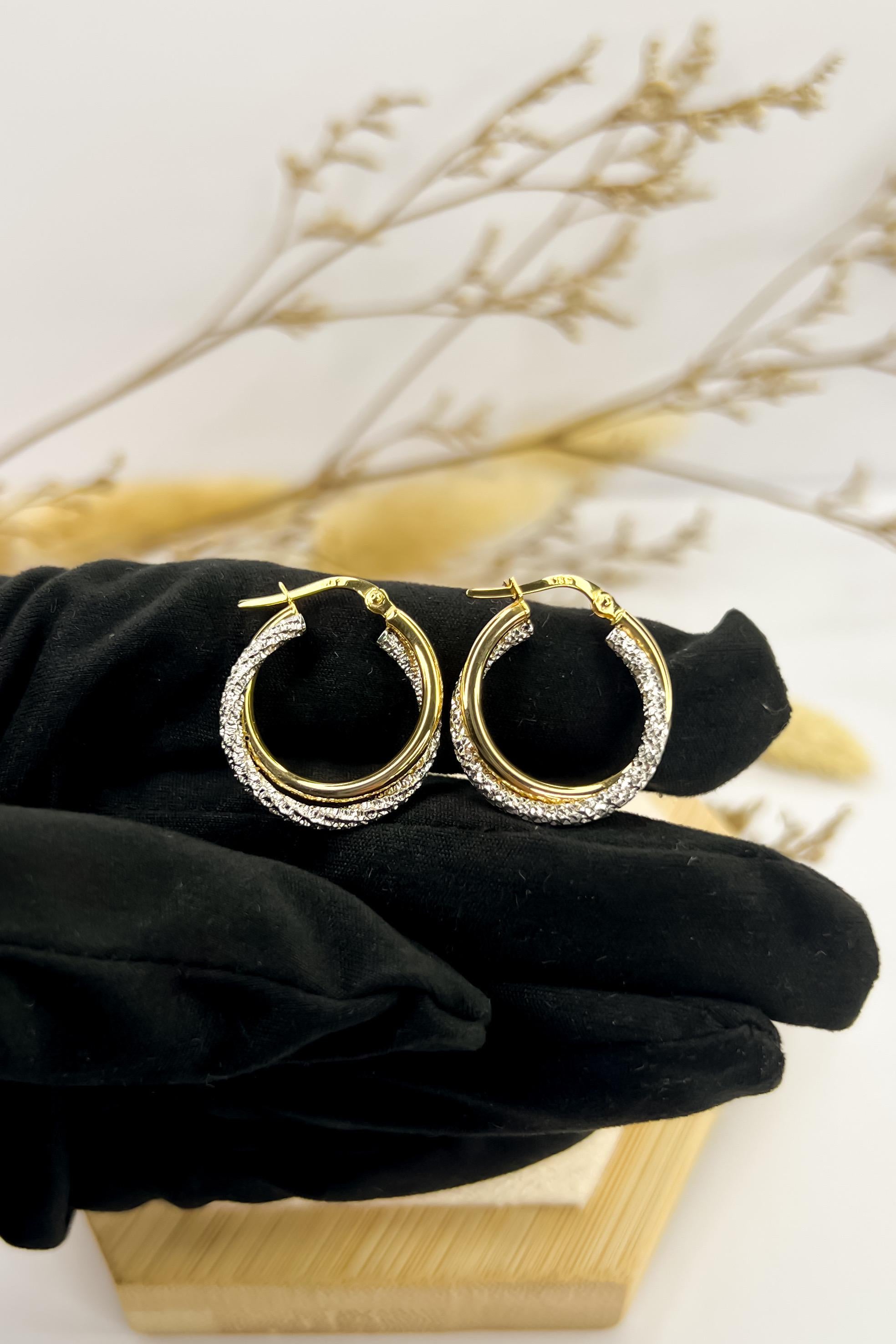 18K Solid Gold Two-Tone Hoop Earrings - Unique - Au750 - 20mm or 15mm - Birthday Gift - Christmas Gift - Gift for Her - Bestseller Gift