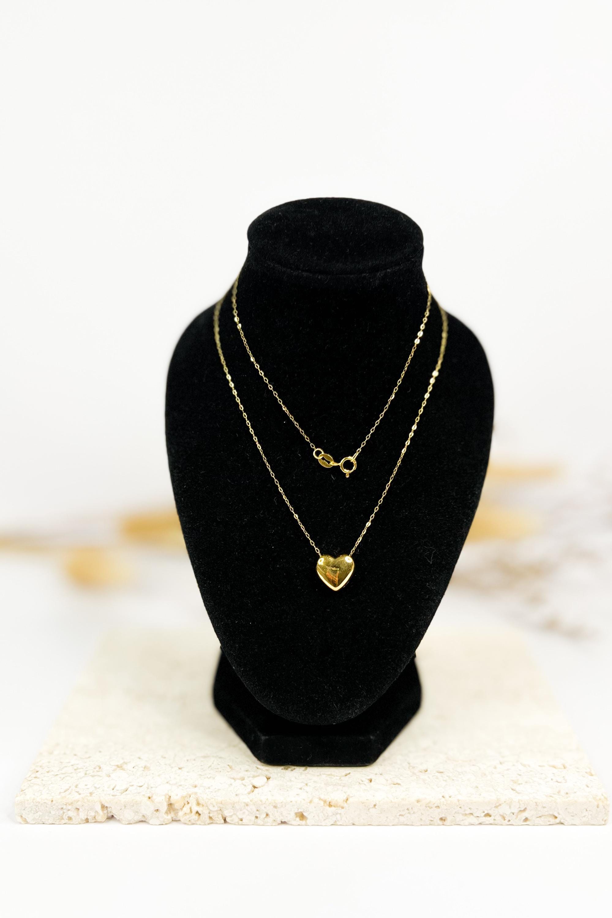 18K Solid Gold Heart Necklace, Floral Charm, Adjustable 16-18 Inch, Minimalist Jewelry