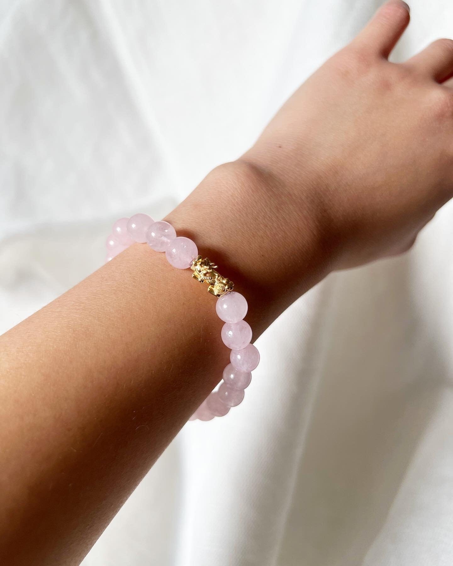 18K Gold Tiger Charm Bracelet, Rose Quartz, Red Coral, Lucky Gemstone Jewelry
