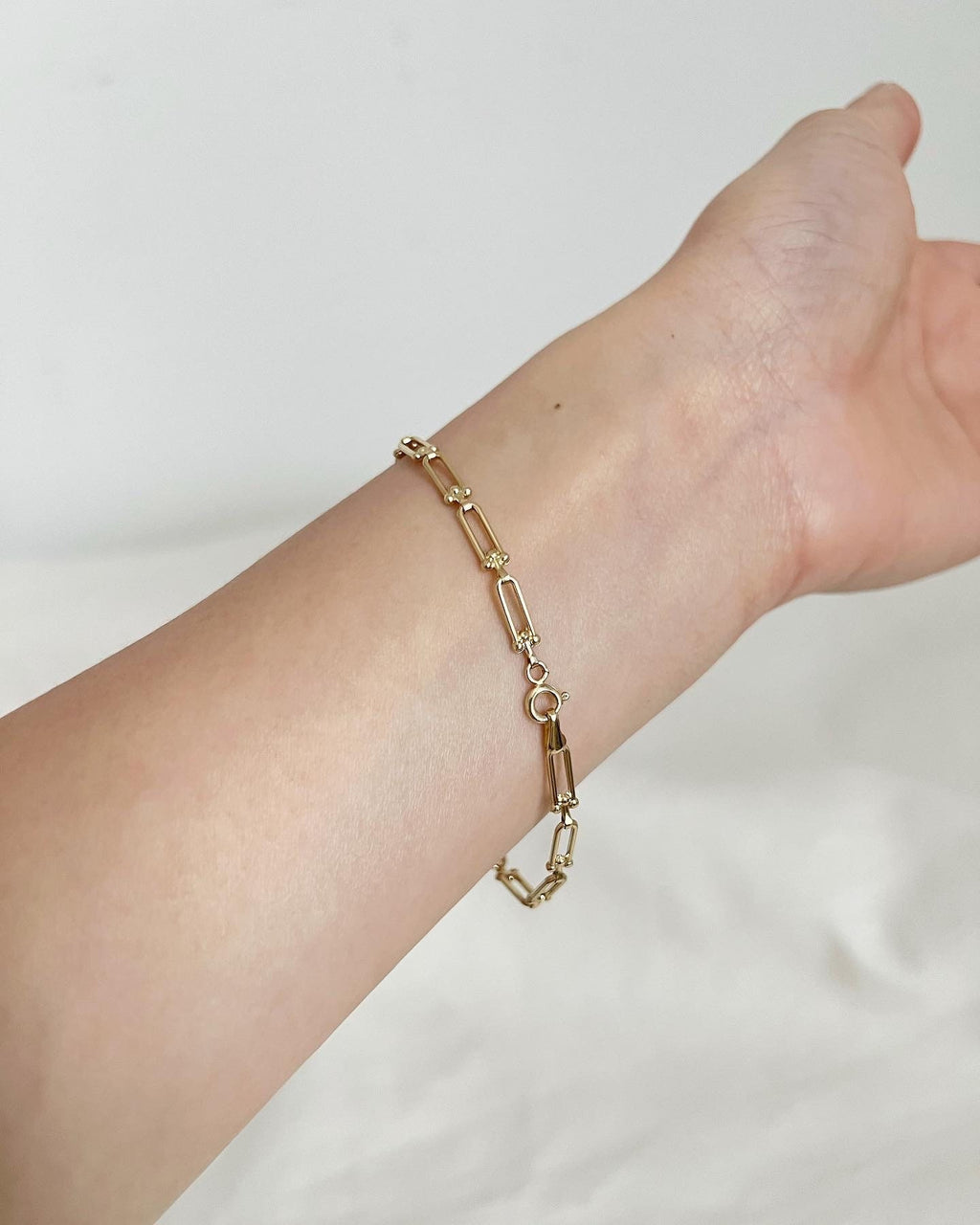 18K Solid Gold U-Link Bracelet, 3.5mm Delicate Chain, Minimalist Jewelry