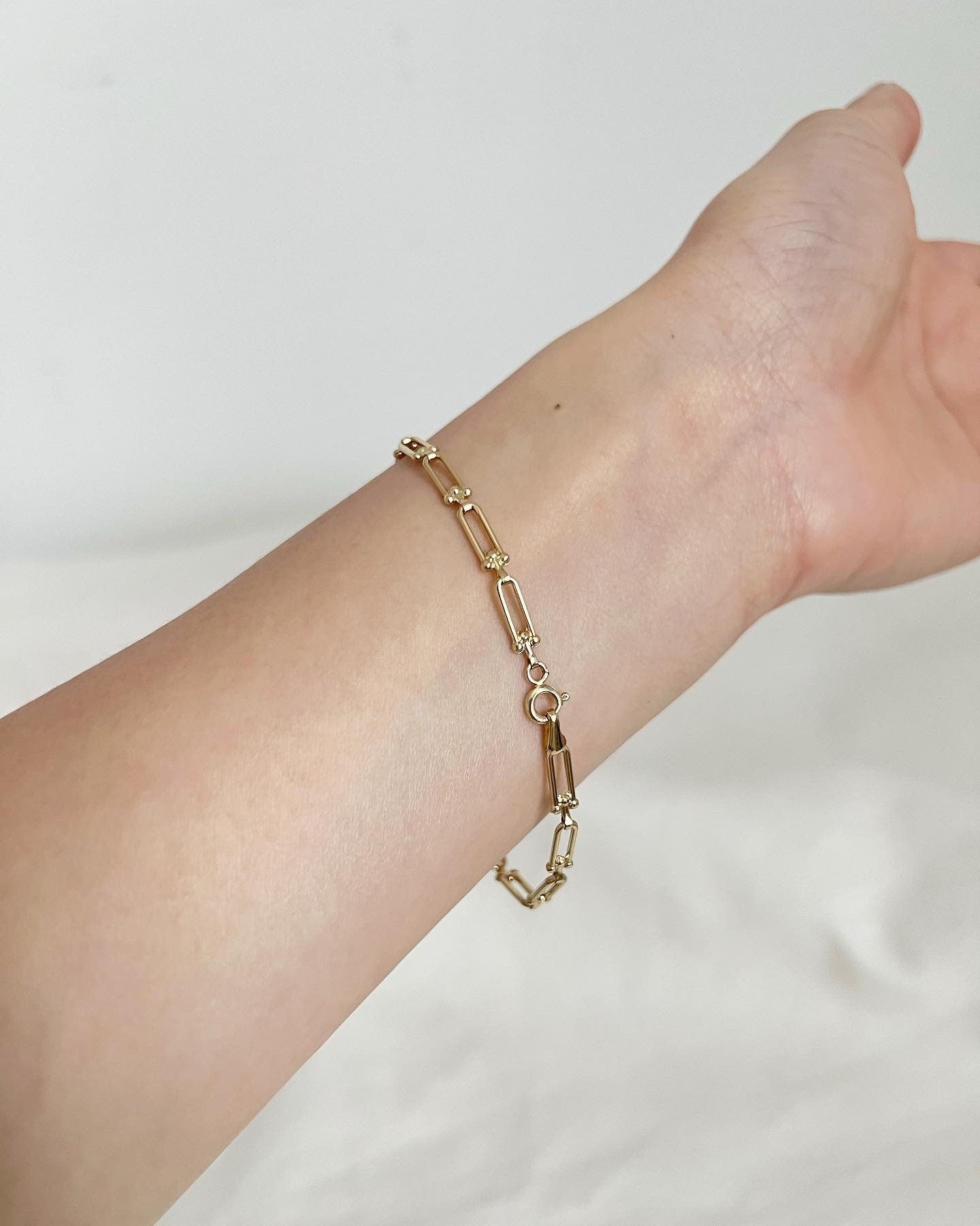 18K Solid Gold U-Link Bracelet, 3.5mm Delicate Chain, Minimalist Jewelry