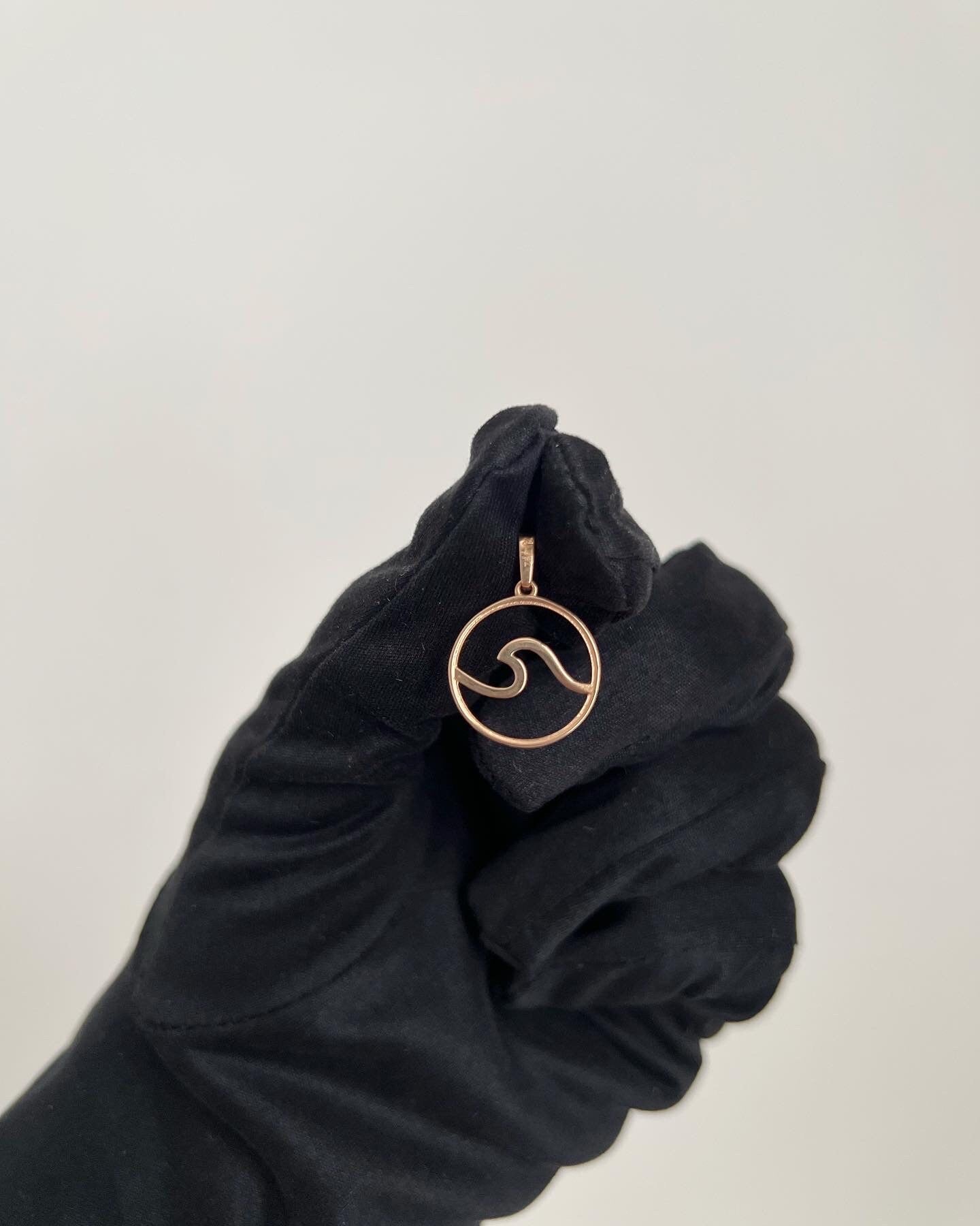 18K Solid Gold Wave Pendant Necklace, Minimalist Beach Jewelry, 15mm Dainty Charm