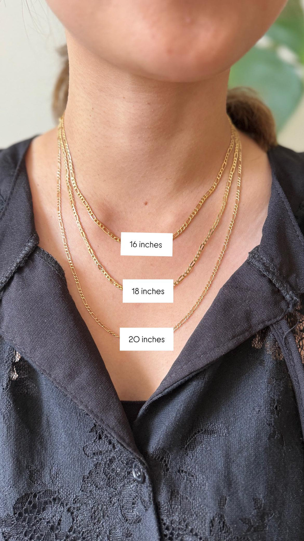 18K Solid Gold Figaro Necklace Chain, Minimalist Jewelry, Adjustable Length