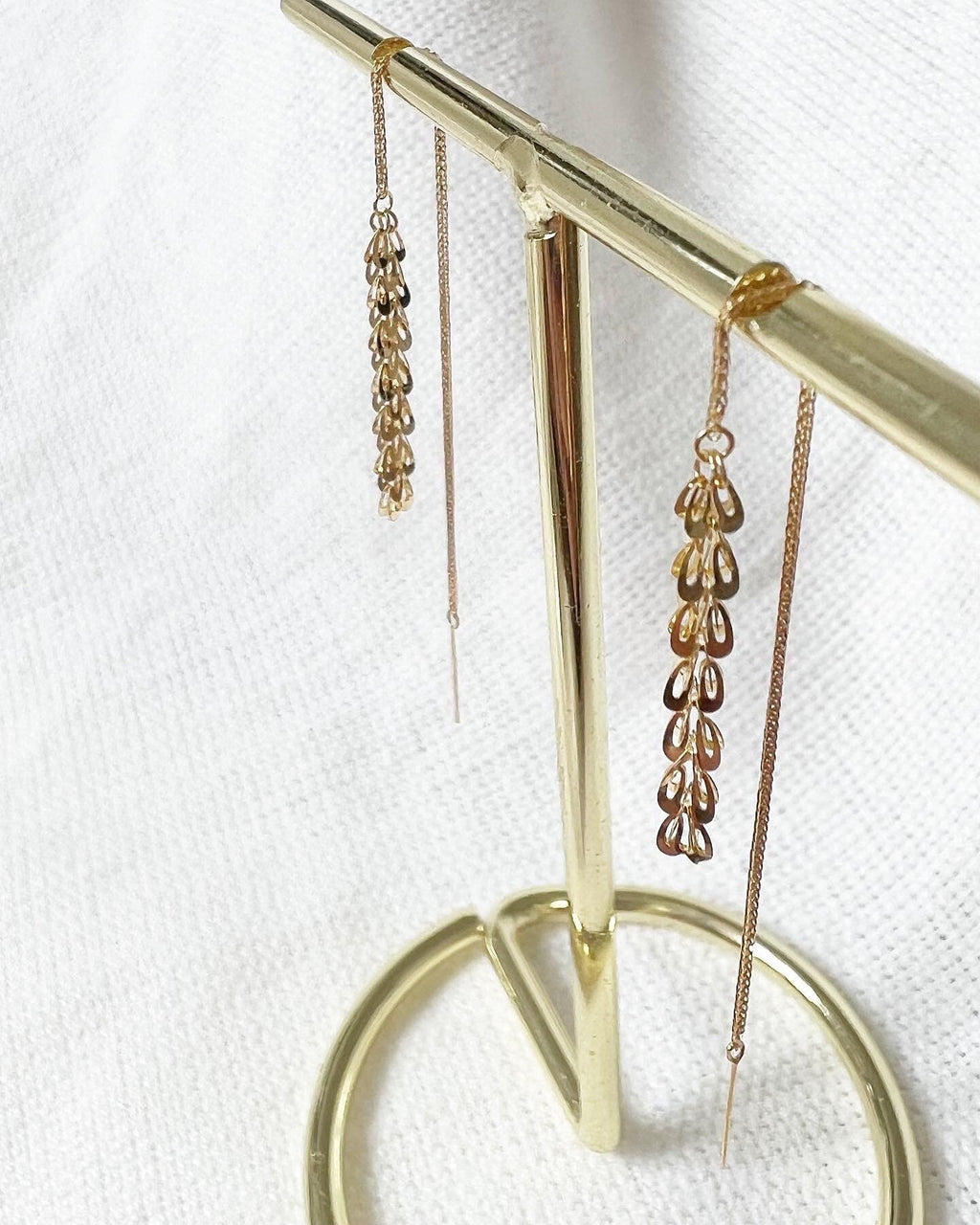 18K Solid Gold Threader Earrings: Petite Dangle Chain