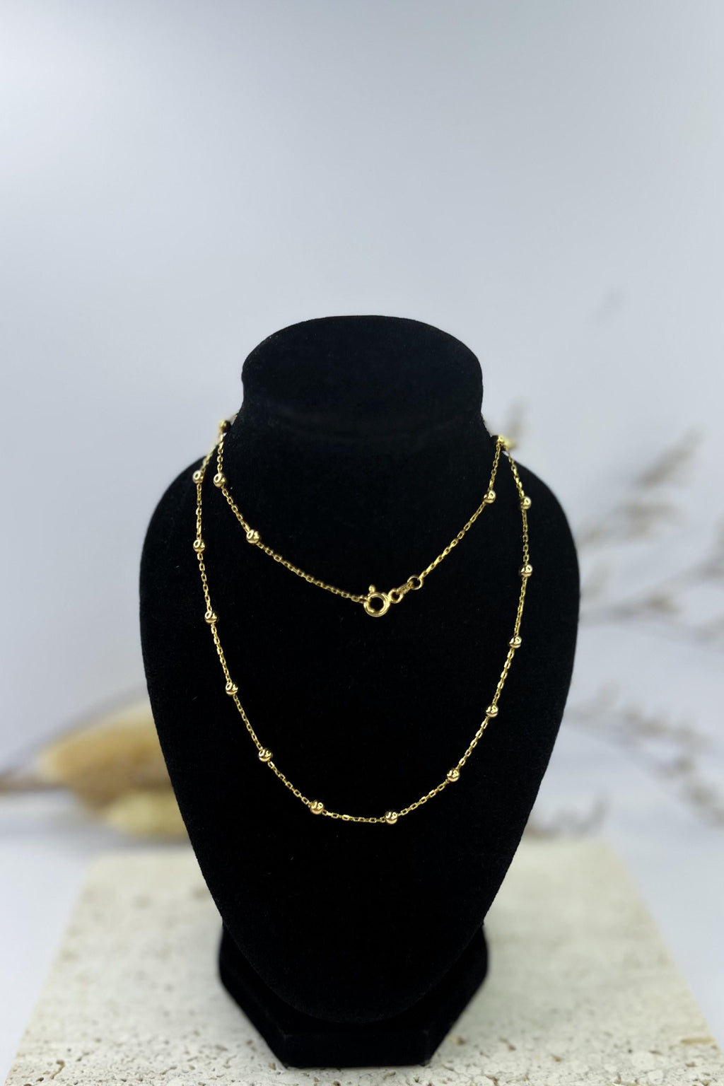18K Solid Gold Station Necklace - K18 - 17.5 inches - Collarbone Necklace - Gift for Her - Birthday Gift for Her, Ideal Gift for Her