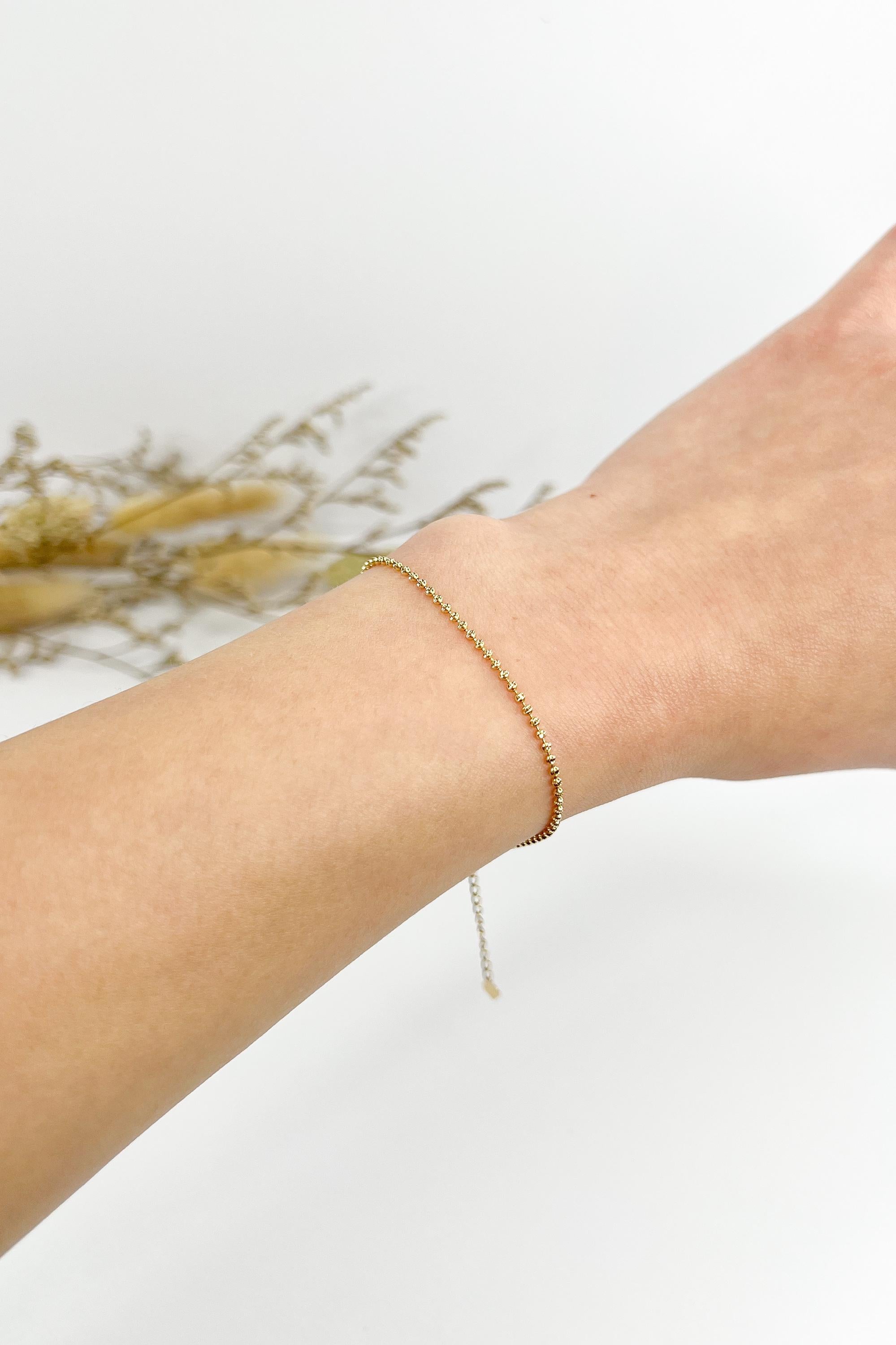 18K Solid Gold Sparkly Full Beaded Bracelet, Dainty Sparkly Textured Jewelry