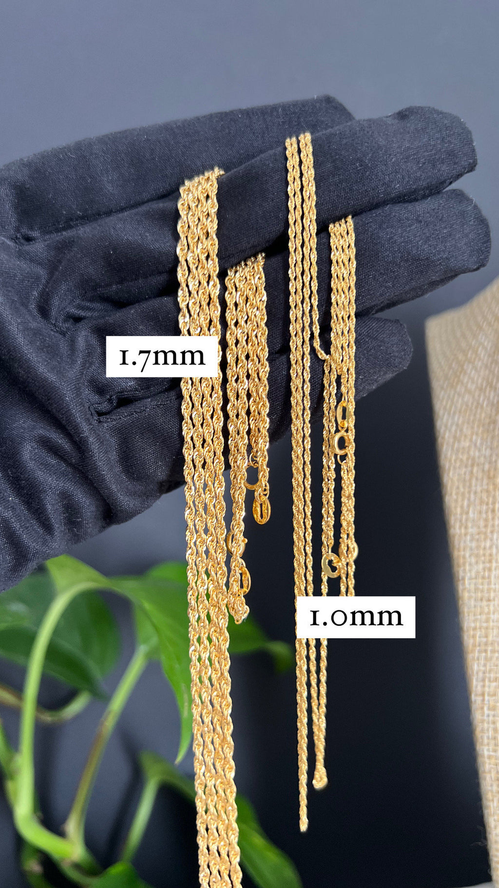 18K Solid Gold Twisted Rope Chain Necklace, 1.0-2.0mm, Minimalist Layering Jewelry