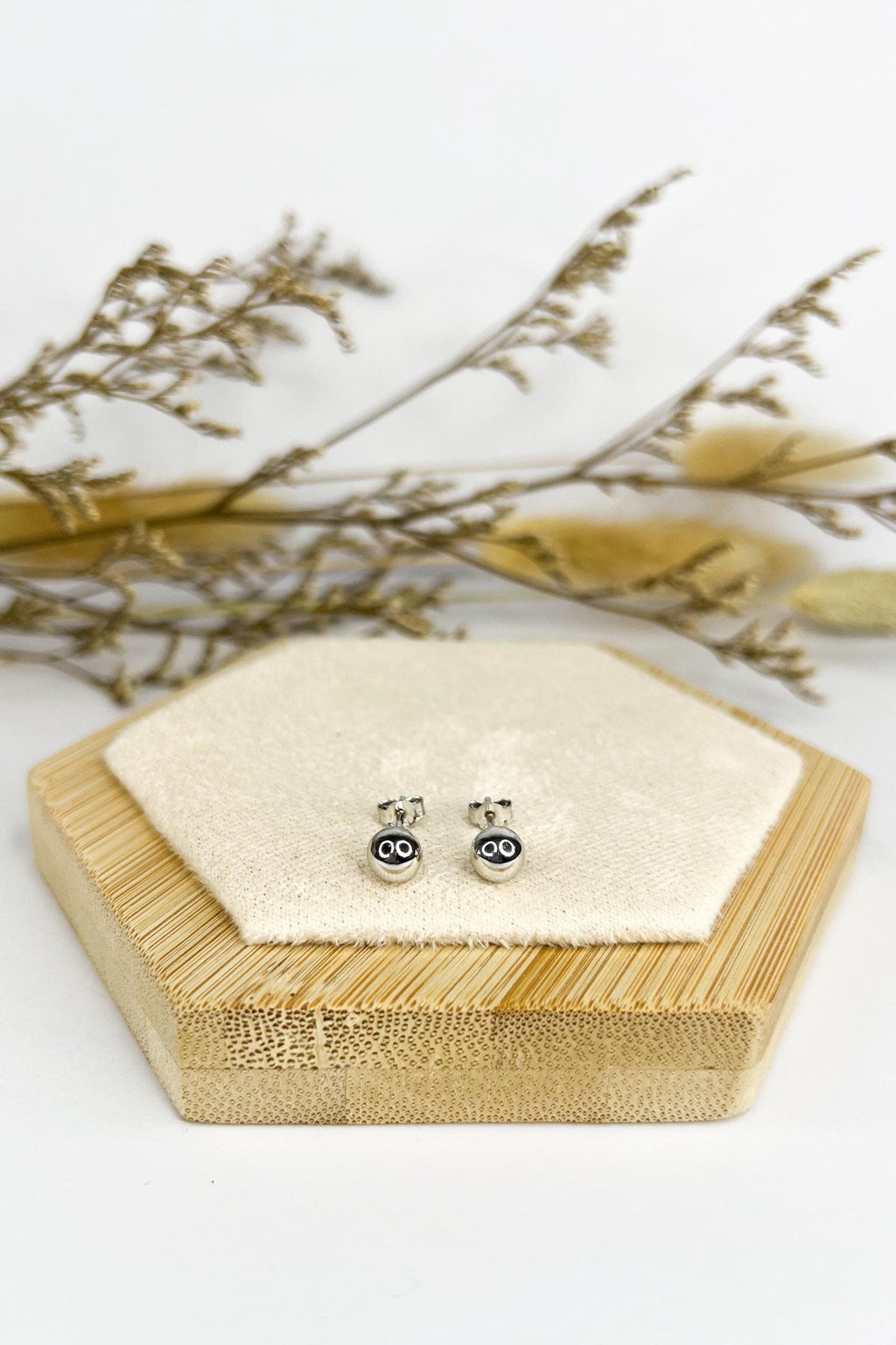 18K White Gold Stud Earrings, 6mm Round Dainty Earrings, Minimalist Jewelry, Gift for Her