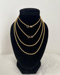 18K Solid Gold Twisted Rope Chain Necklace, 1.0-2.0mm, Minimalist Layering Jewelry