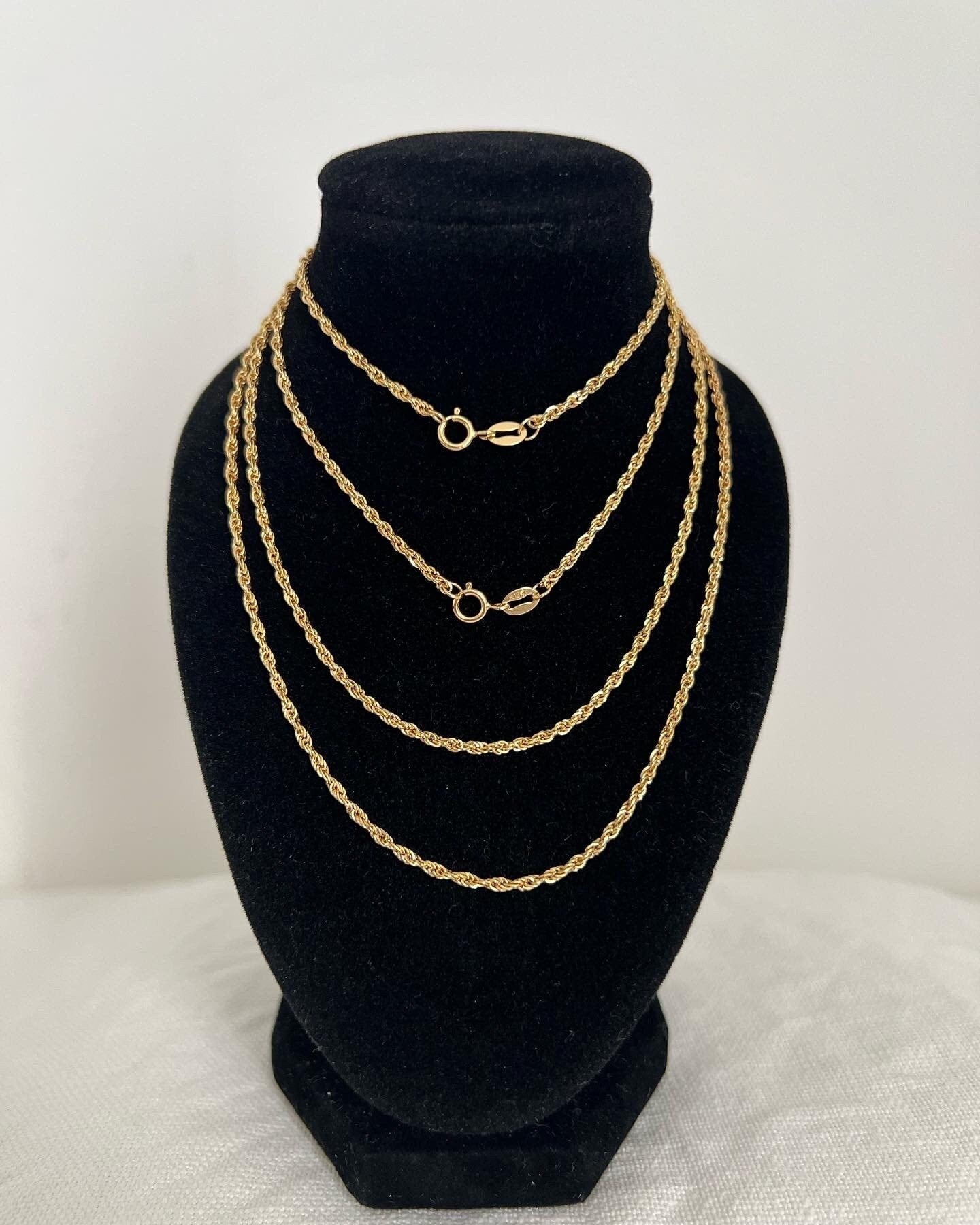 18K Solid Gold Twisted Rope Chain Necklace, 1.0-2.0mm, Minimalist Layering Jewelry
