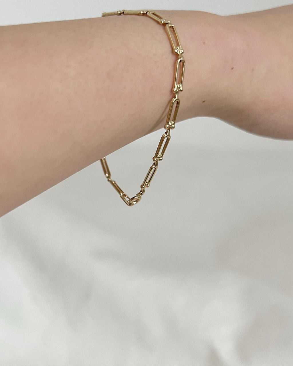 18K Solid Gold U-Link Bracelet, 3.5mm Delicate Chain, Minimalist Jewelry