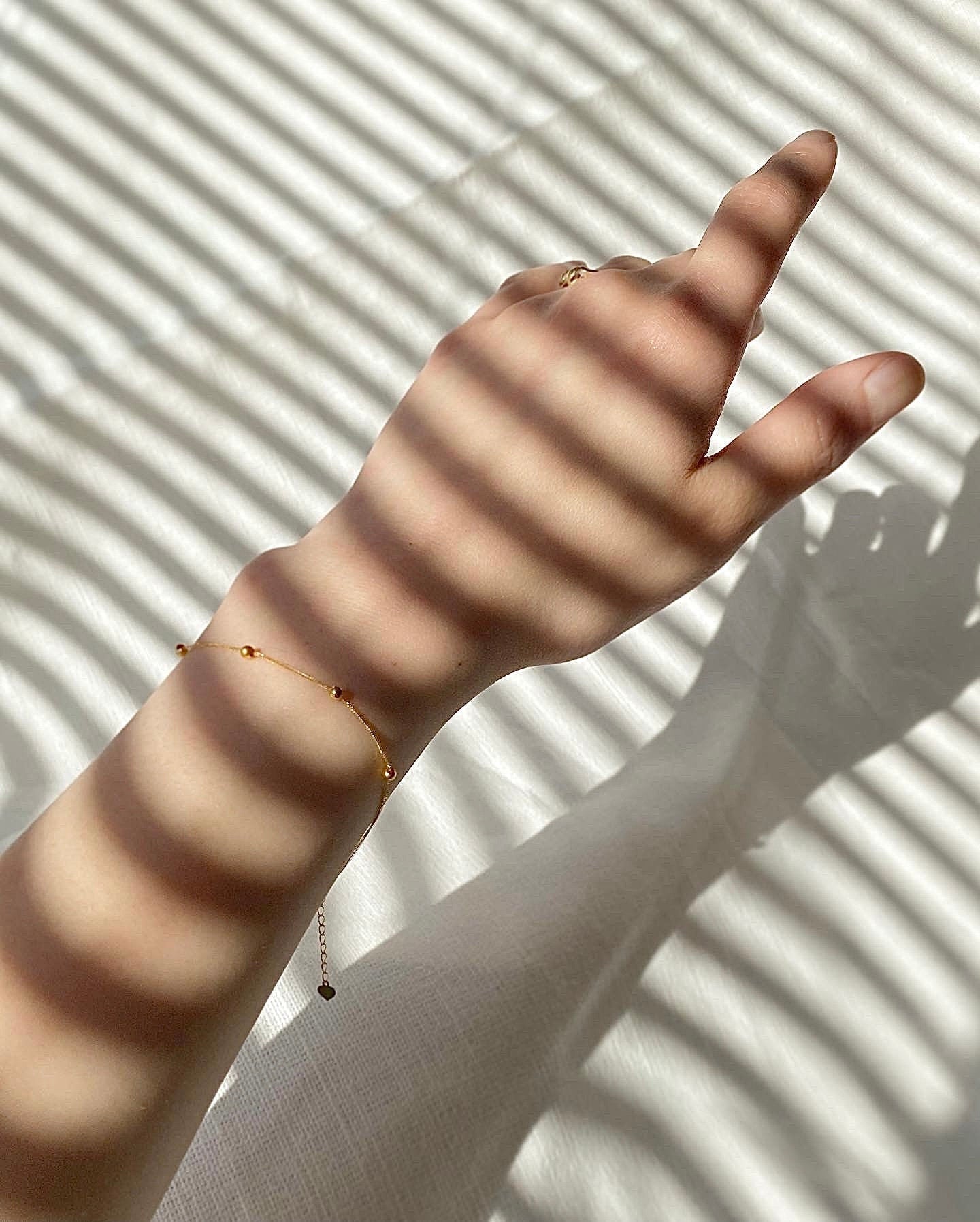 18K Solid Gold Beaded Bracelet, Minimalist Dainty Chain Jewelry, Adjustable Au750