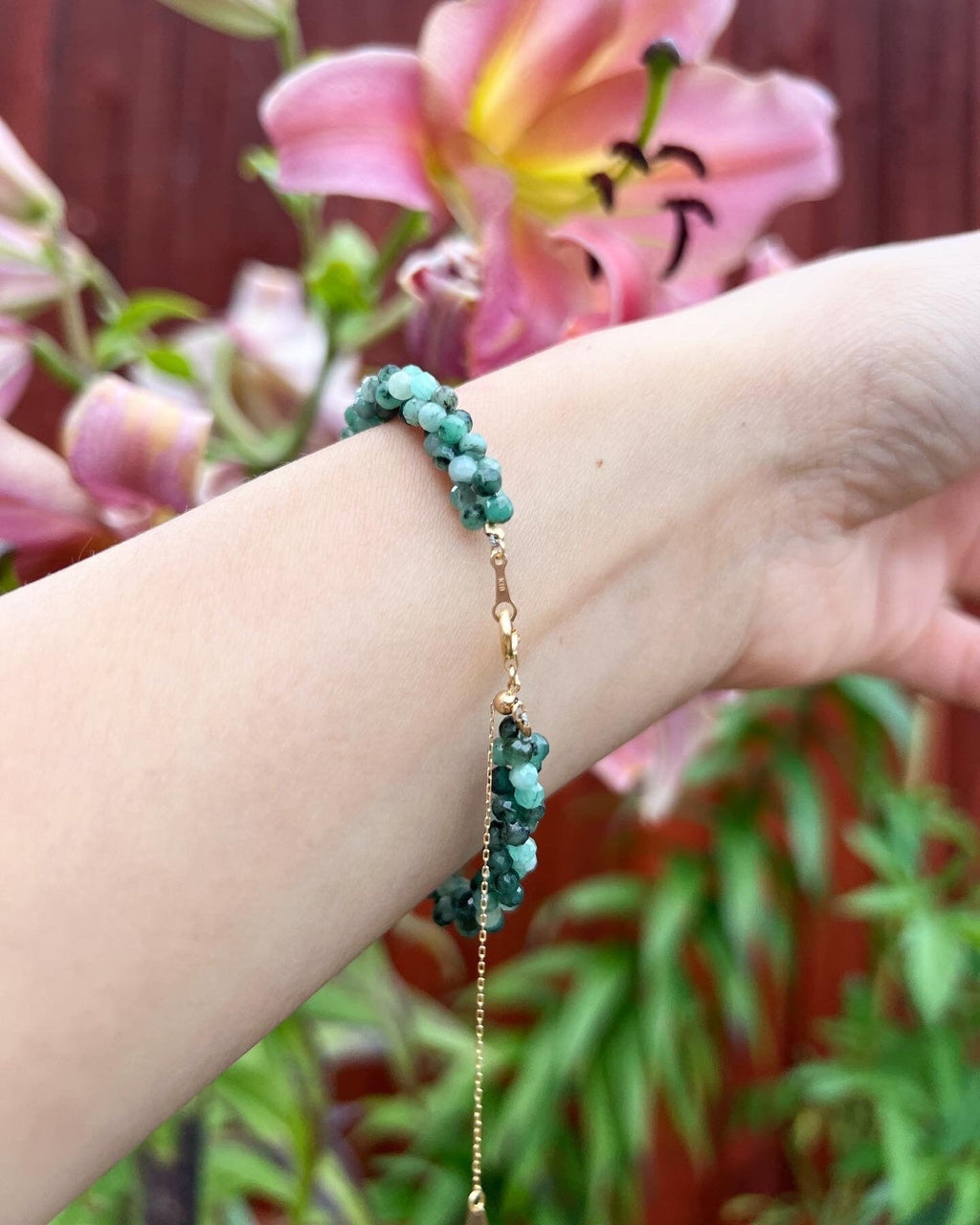 Natural Emerald Bracelet, 18K Solid Gold Beads, Dainty Minimalist Jewelry