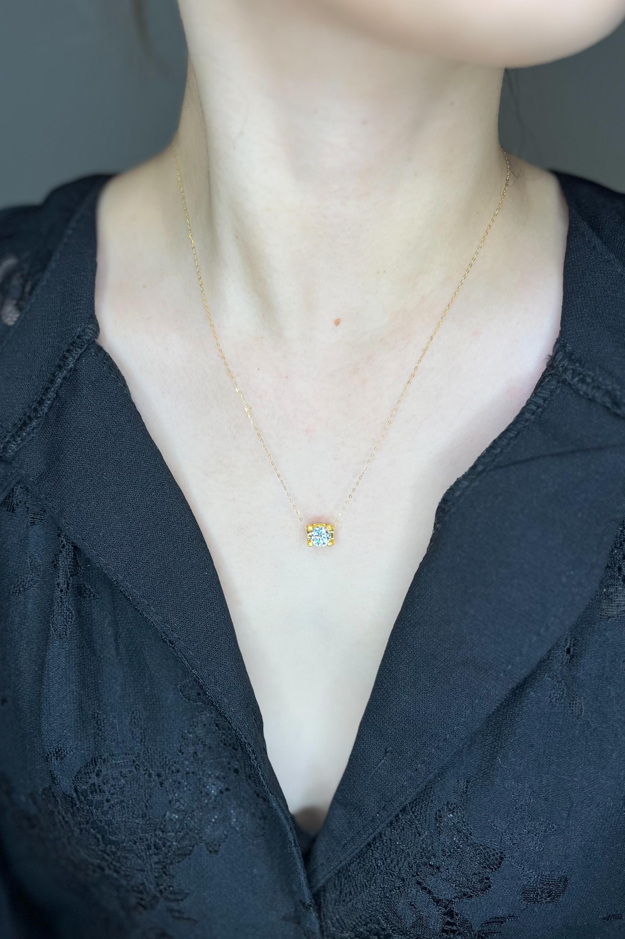 18K Solid Gold Brilliant Charm Necklace, Minimalist Dainty Chain (16-18")