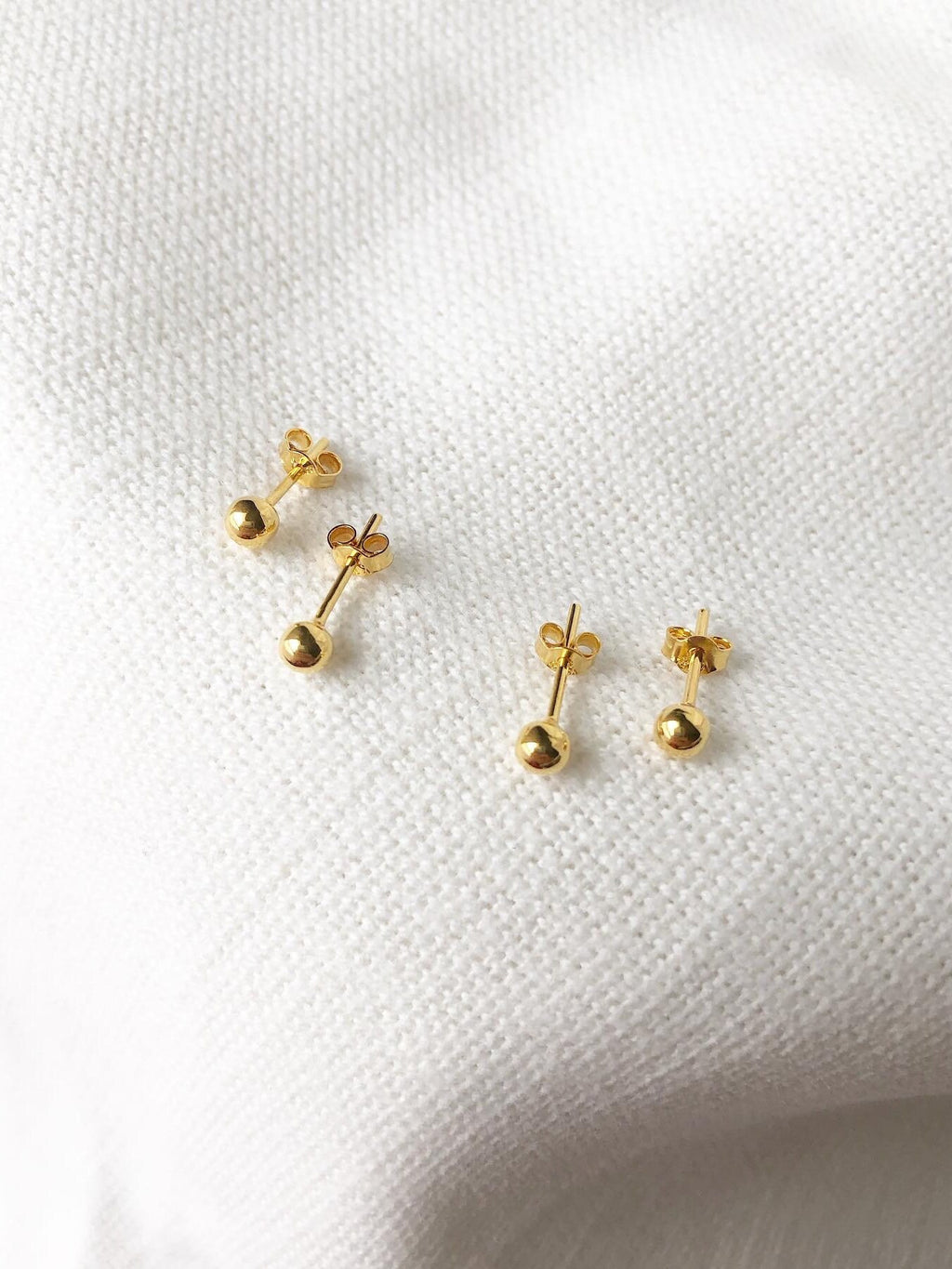 18K Solid Gold Mini Globe Stud Earrings, 3mm Minimalist Dainty Jewelry