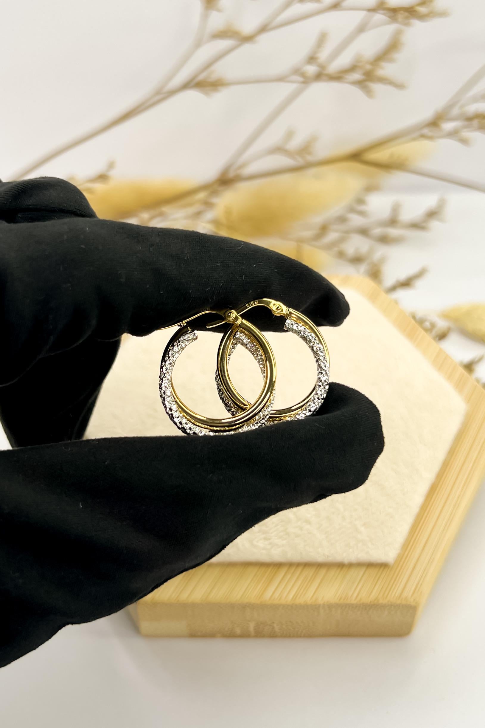 18K Solid Gold Two-Tone Hoop Earrings - Unique - Au750 - 20mm or 15mm - Birthday Gift - Christmas Gift - Gift for Her - Bestseller Gift