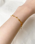 18K Solid Gold Double Strand Beaded Bracelet, Dainty Layered Minimalist Jewelry