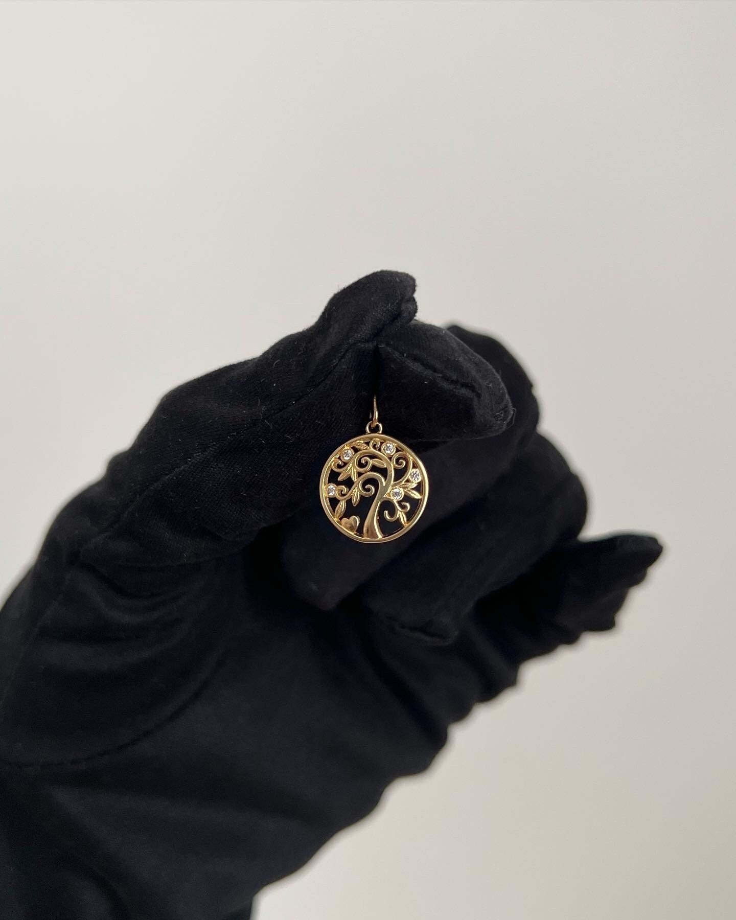 18K Solid Gold Tree of Life Pendant with Stones, Dainty Charm Necklace