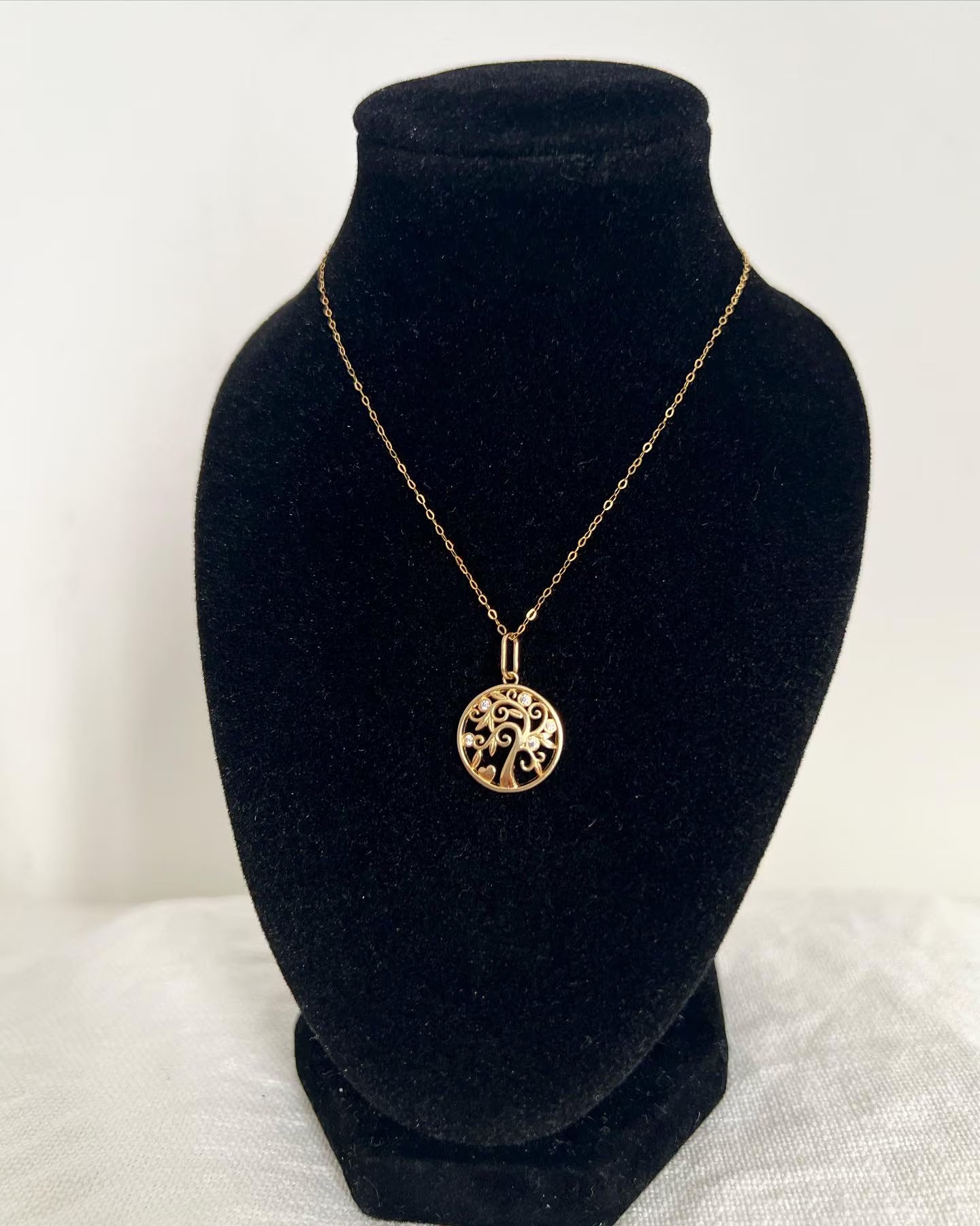18K Solid Gold Tree of Life Pendant with Stones, Dainty Charm Necklace