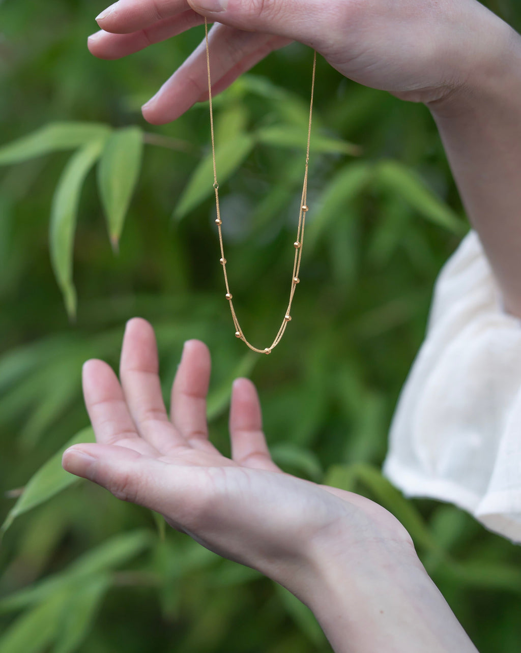 18K Solid Gold Beaded Necklace, Dainty Gold Chain Necklace, Minimalist Layering Necklace, Gift for Her, Au750 Gold Necklace