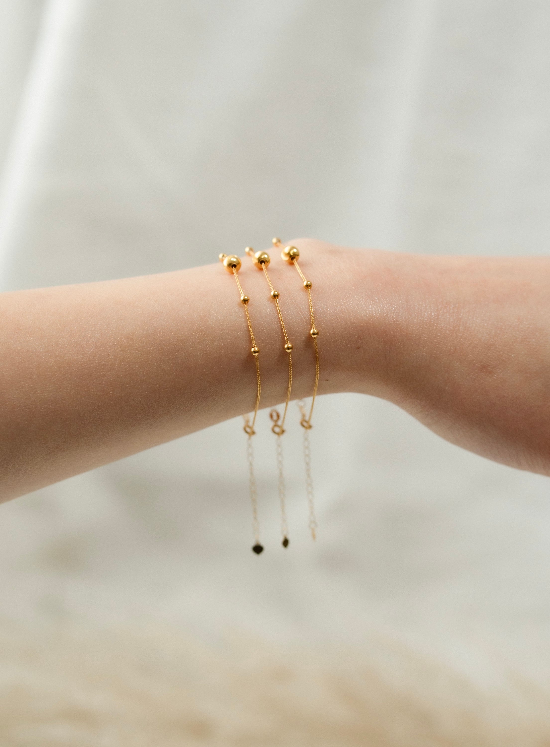 18K Solid Gold Beaded Bracelet, Adjustable Dainty Gold Bracelet, Minimalist Jewelry, Gift for Her, Au750 Bracelet