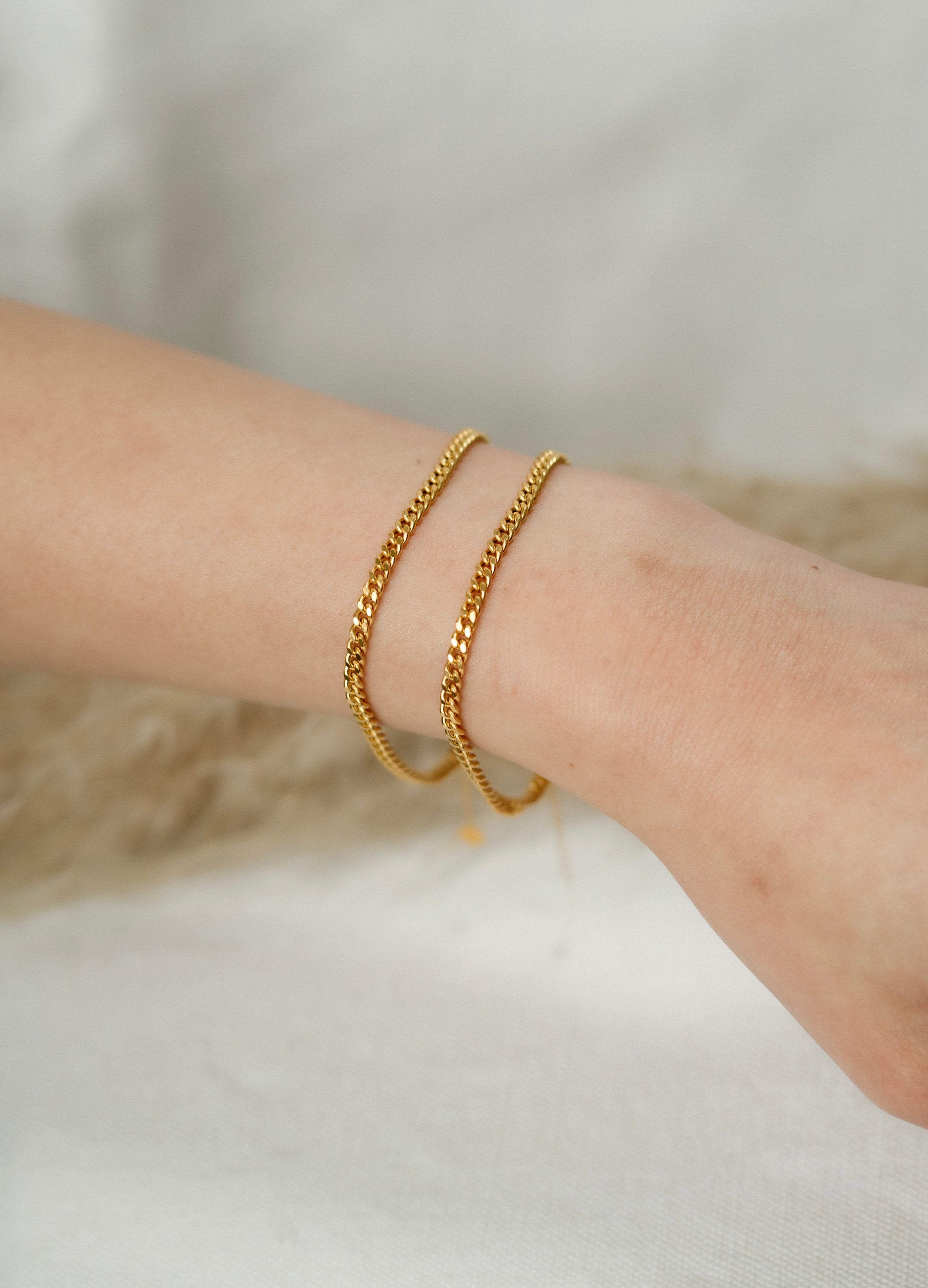18K Solid Gold Curb Bracelet, Adjustable Gold Chain Bracelet, Dainty Minimalist Bracelet, Gift for Her