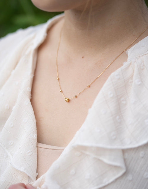 18K Solid Gold Beaded Eyelet Necklace, Dainty Gold Chain Necklace, Adjustable Minimalist Layering Necklace, Gift for Her
