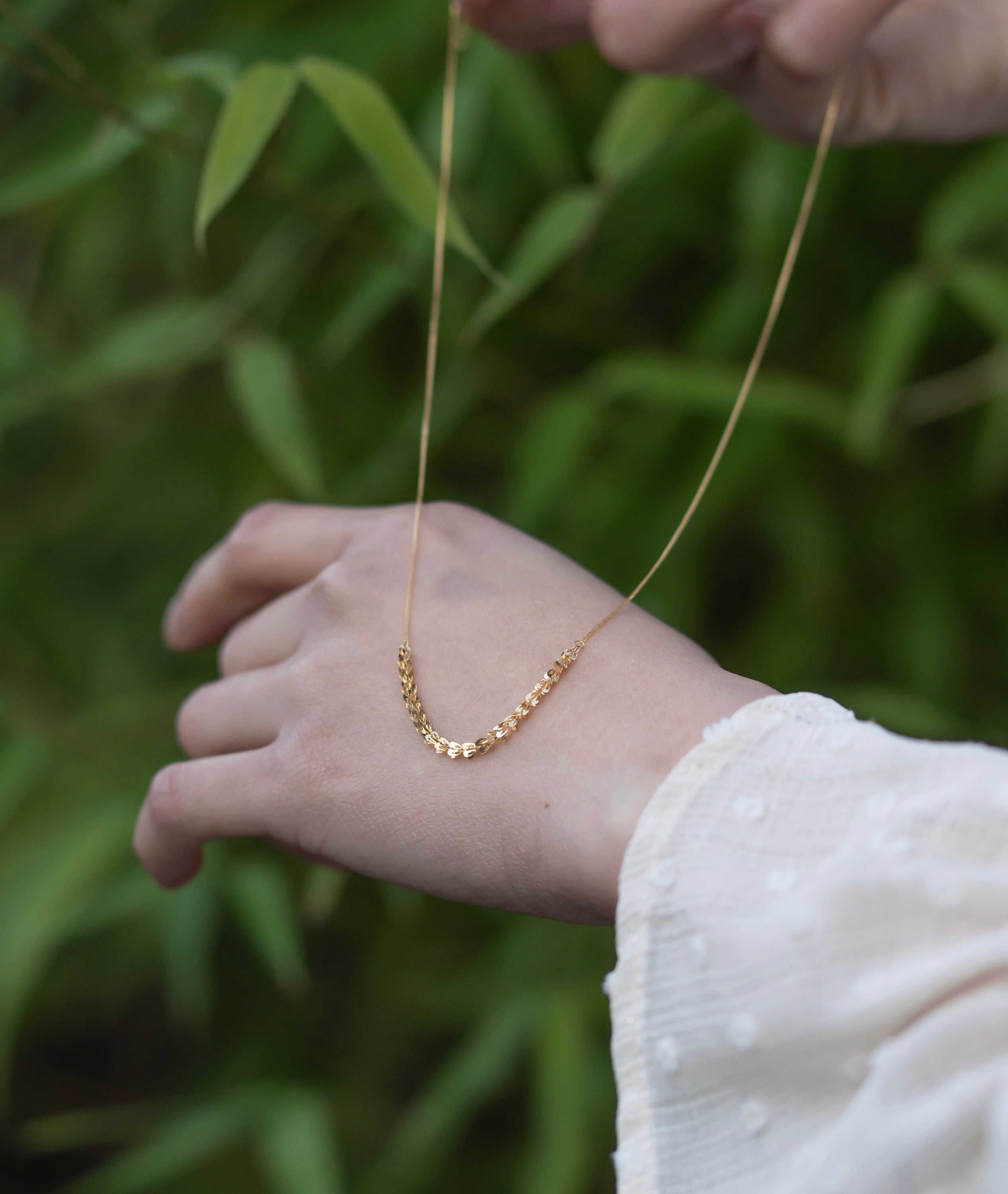 18K Solid Gold Wheat Necklace, Adjustable Gold Chain, Dainty Minimalist Necklace, Gift for Her