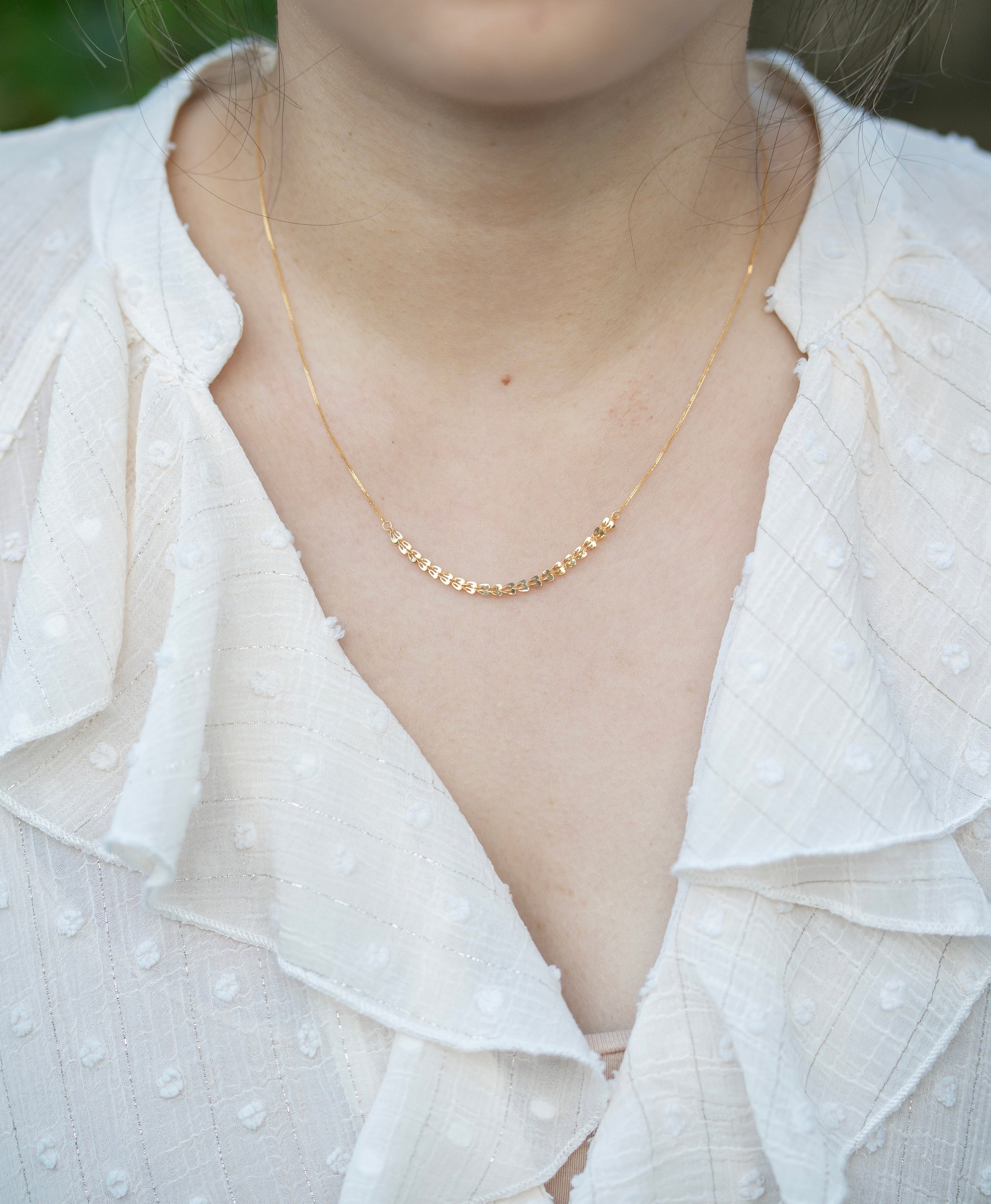 18K Solid Gold Wheat Necklace, Adjustable Gold Chain, Dainty Minimalist Necklace, Gift for Her