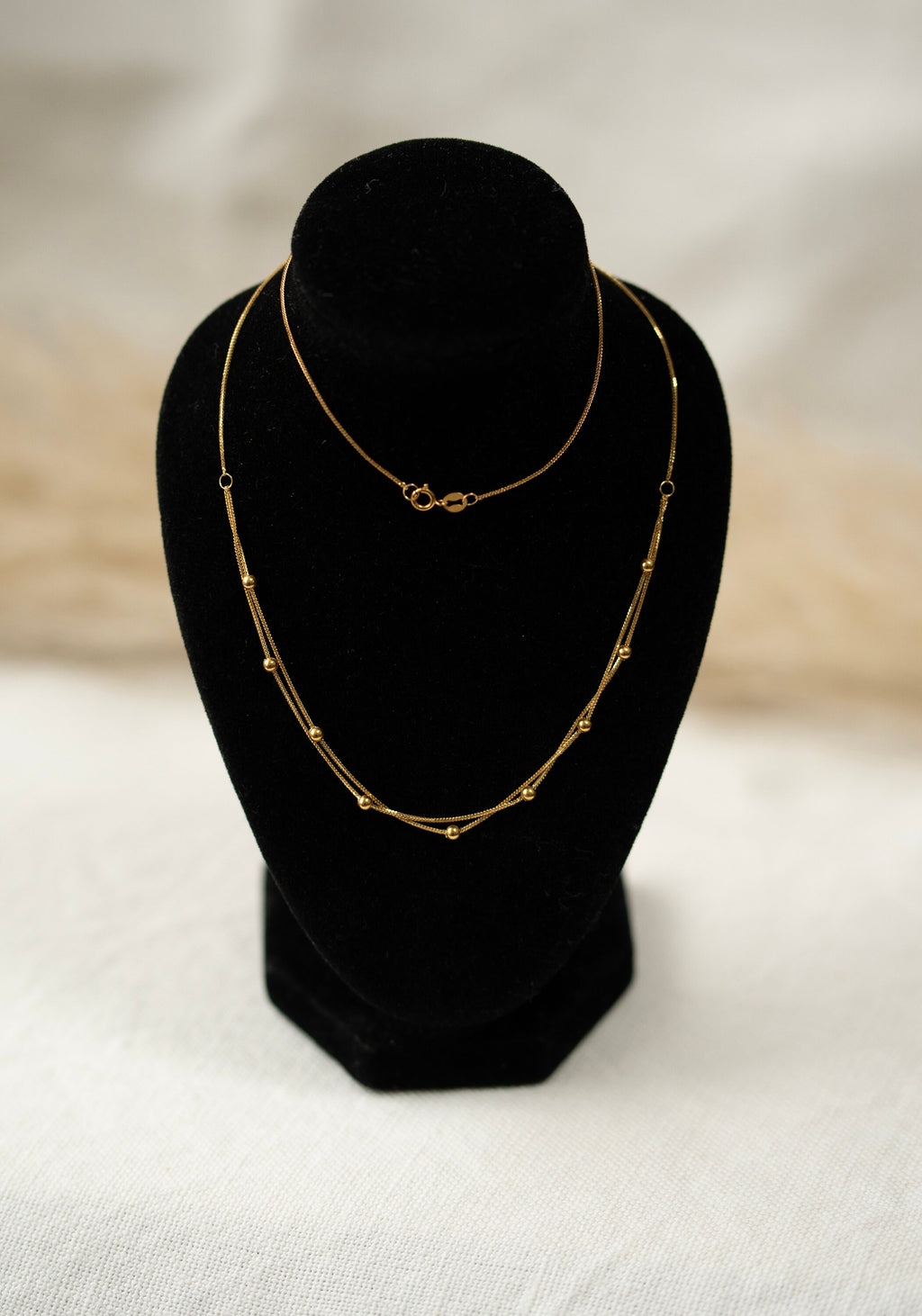 18K Solid Gold Beaded Necklace, Dainty Gold Chain Necklace, Minimalist Layering Necklace, Gift for Her, Au750 Gold Necklace