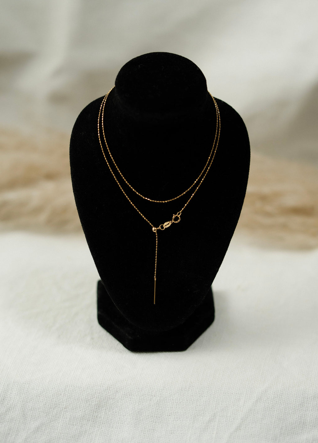 18K Solid Gold Beaded Necklace, Adjustable 2 Way Gold Chain, Dainty Minimalist Necklace, Gift for Her