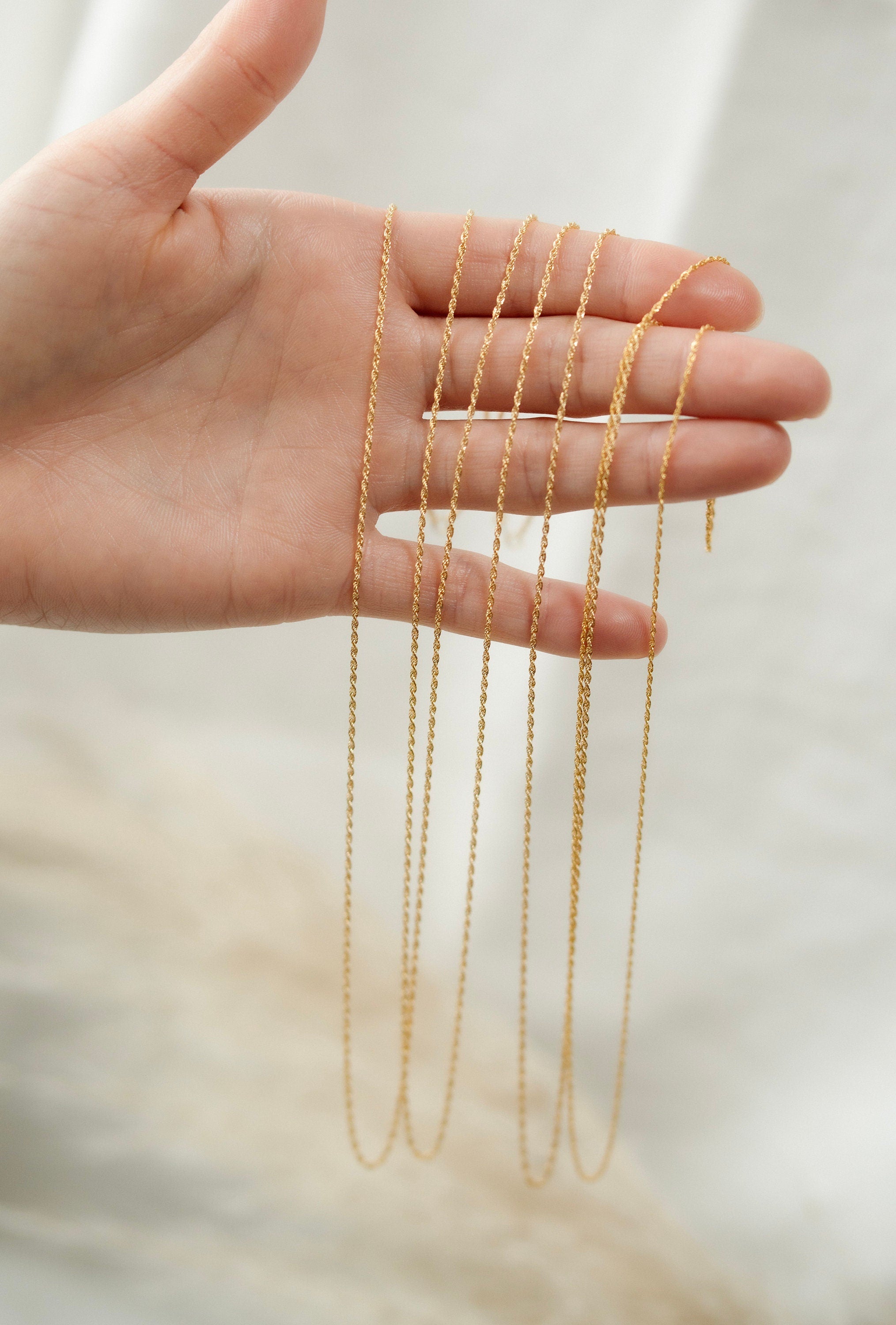 18K Solid Gold Rope Chain Necklace, Dainty Gold Chain Necklace, Adjustable Minimalist Necklace, Everyday Jewelry, Gift for Her