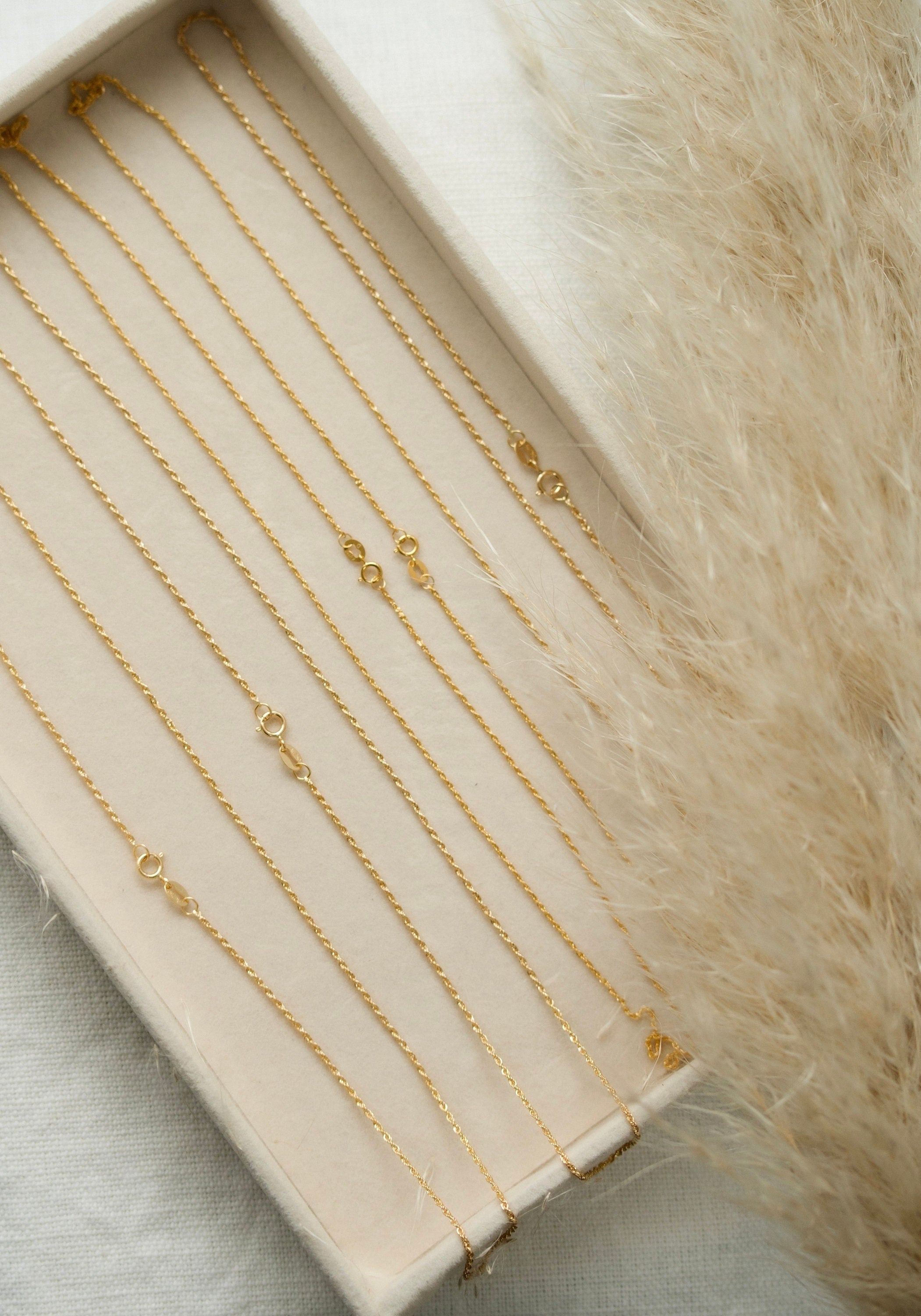 18K Solid Gold Rope Chain Necklace, Dainty Gold Chain Necklace, Adjustable Minimalist Necklace, Everyday Jewelry, Gift for Her