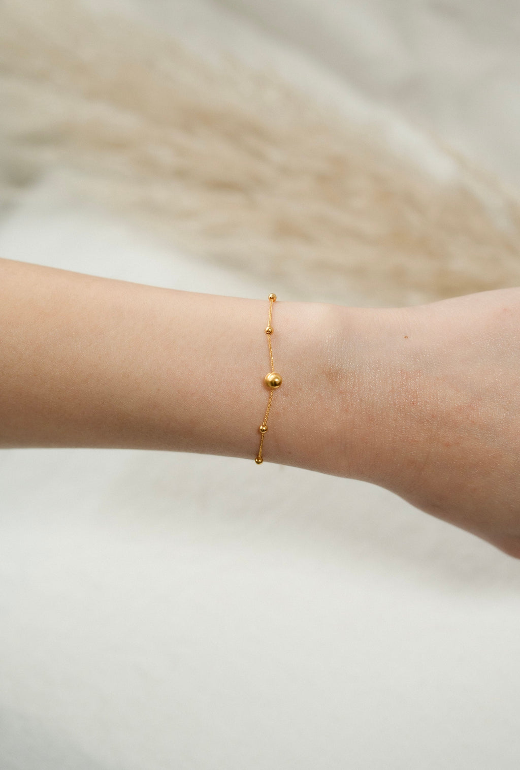 18K Solid Gold Beaded Bracelet, Adjustable Dainty Gold Bracelet, Minimalist Jewelry, Gift for Her, Au750 Bracelet