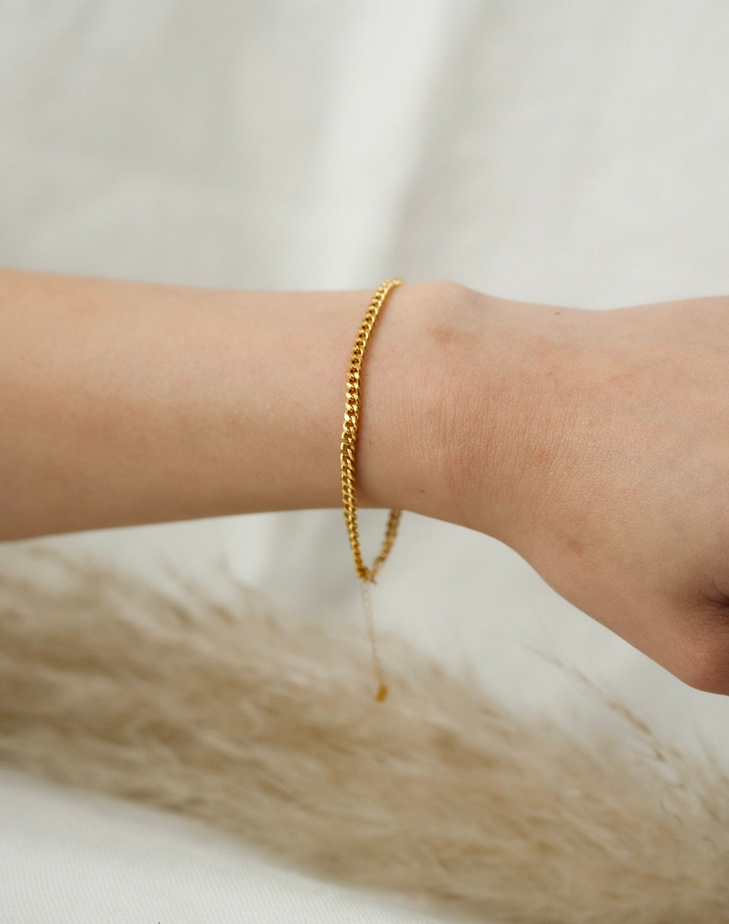 18K Solid Gold Curb Bracelet, Adjustable Gold Chain Bracelet, Dainty Minimalist Bracelet, Gift for Her