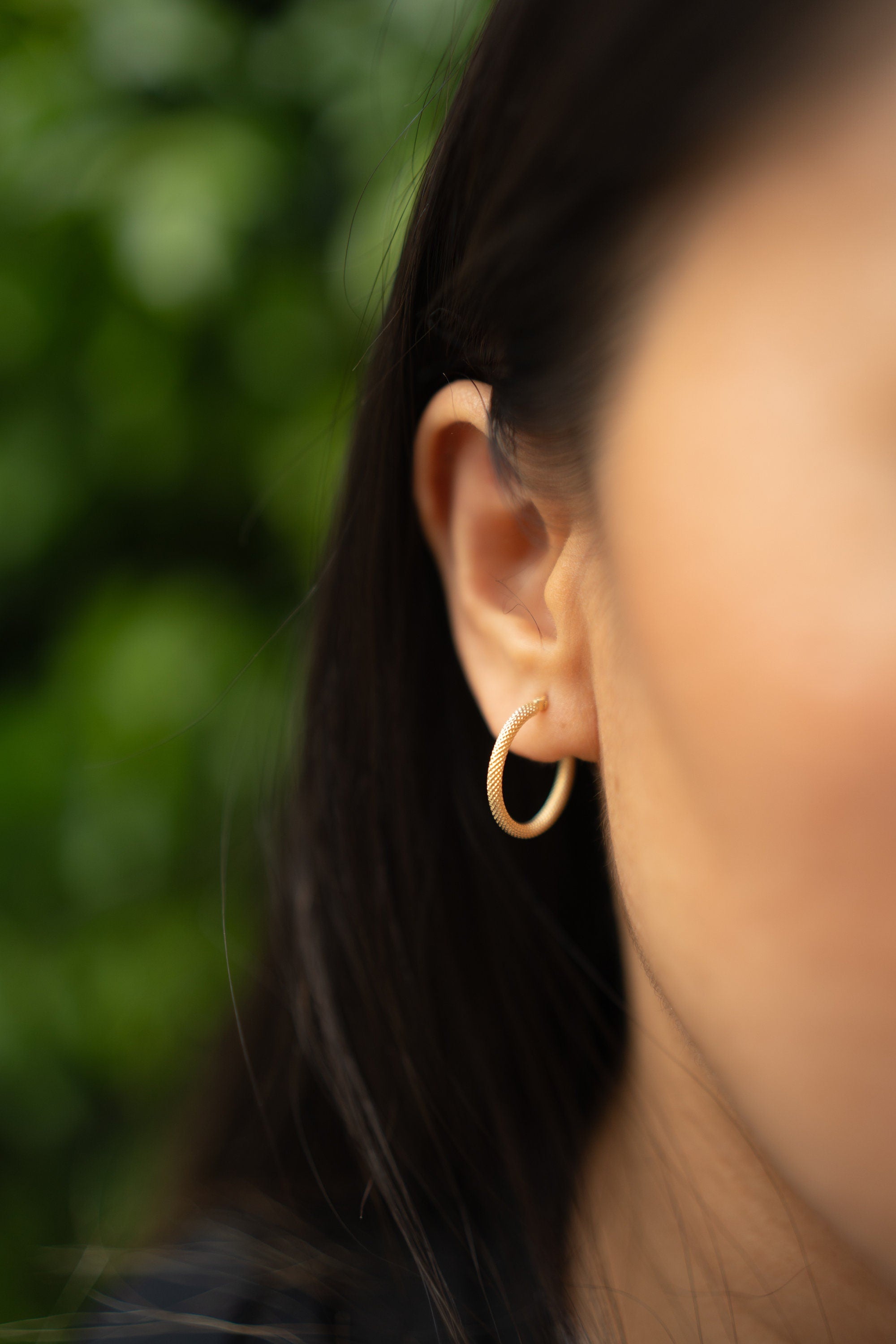 18K Solid Gold Textured Hoop Earrings, 20mm Gold Hoops, Statement Minimalist Earrings, Everyday Jewelry, Gift for Her