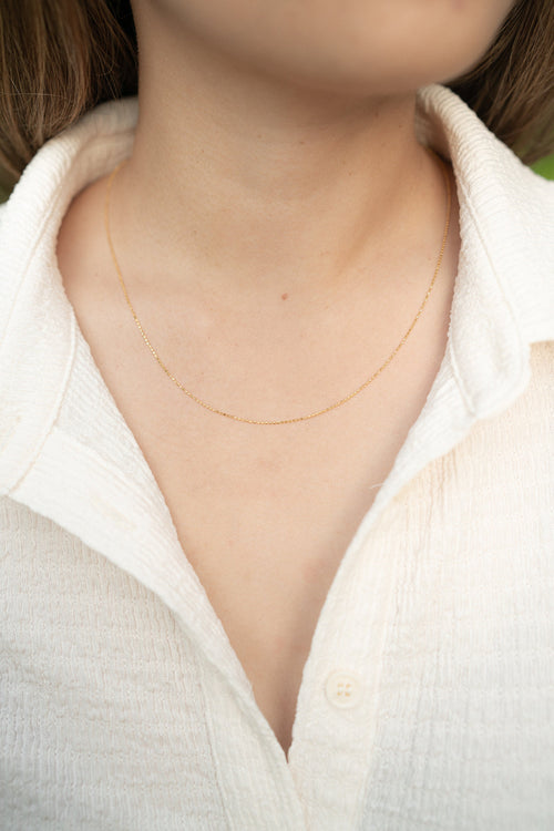 18K Solid Gold Beaded Necklace, Adjustable 2 Way Gold Chain, Dainty Minimalist Necklace, Gift for Her