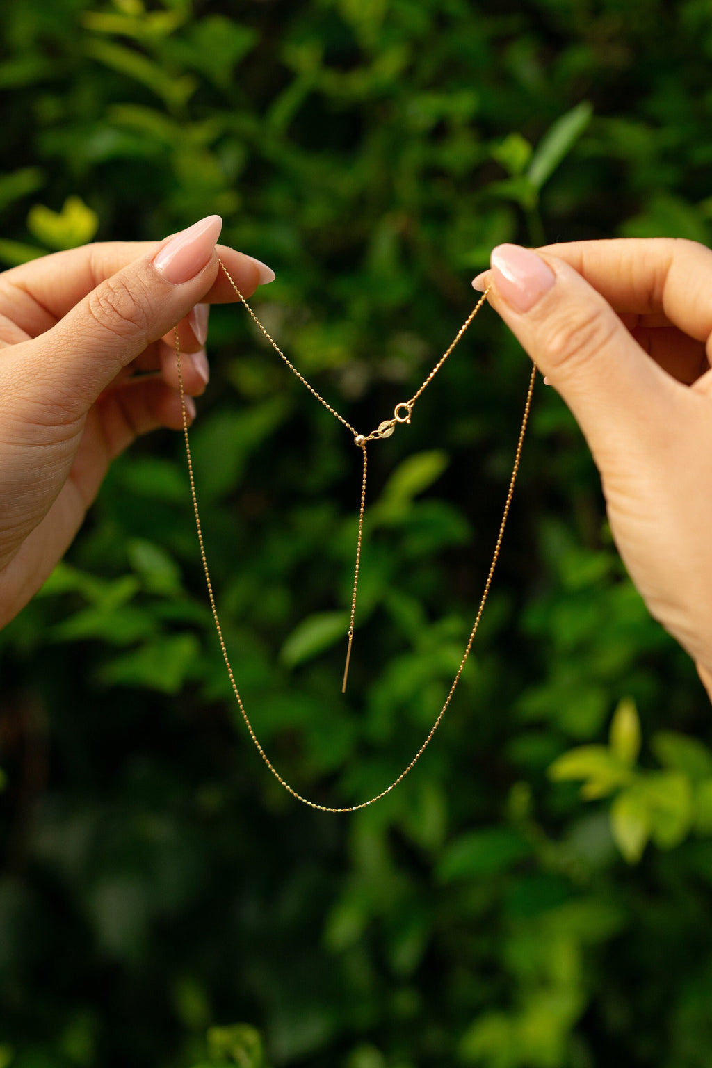 18K Solid Gold Beaded Necklace, Adjustable 2 Way Gold Chain, Dainty Minimalist Necklace, Gift for Her