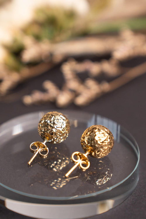 18K Solid Gold Ball Stud Earrings, 10mm Sparkly Gold Studs, Dainty Minimalist Earrings, Gift for Her