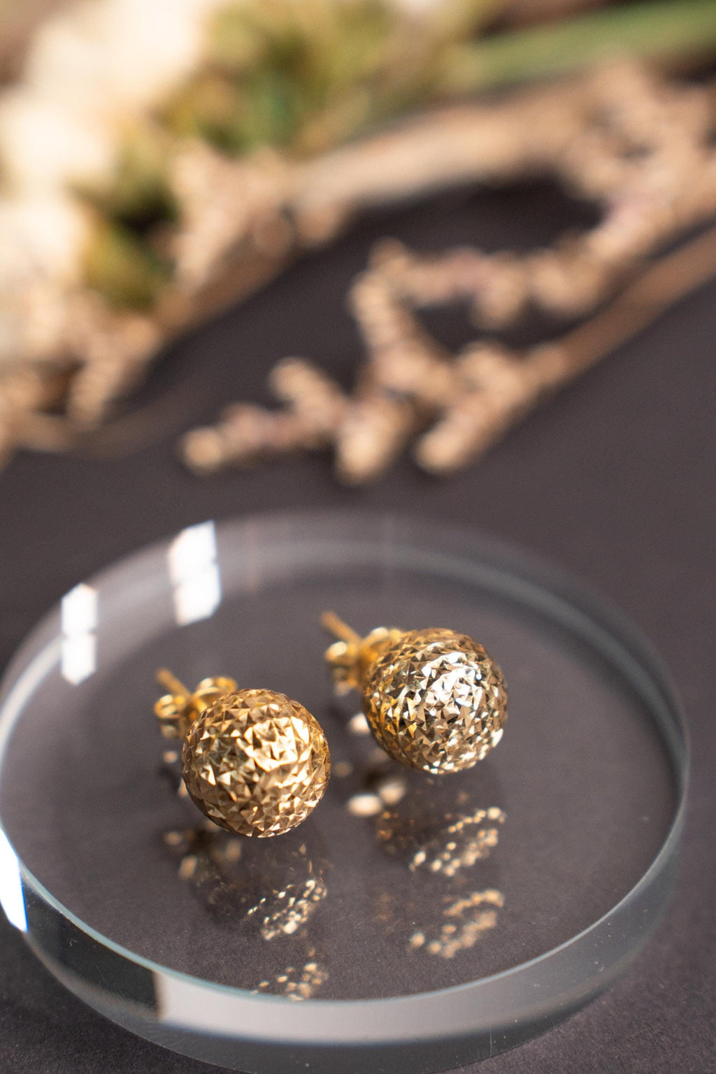 18K Solid Gold Ball Stud Earrings, 10mm Sparkly Gold Studs, Dainty Minimalist Earrings, Gift for Her