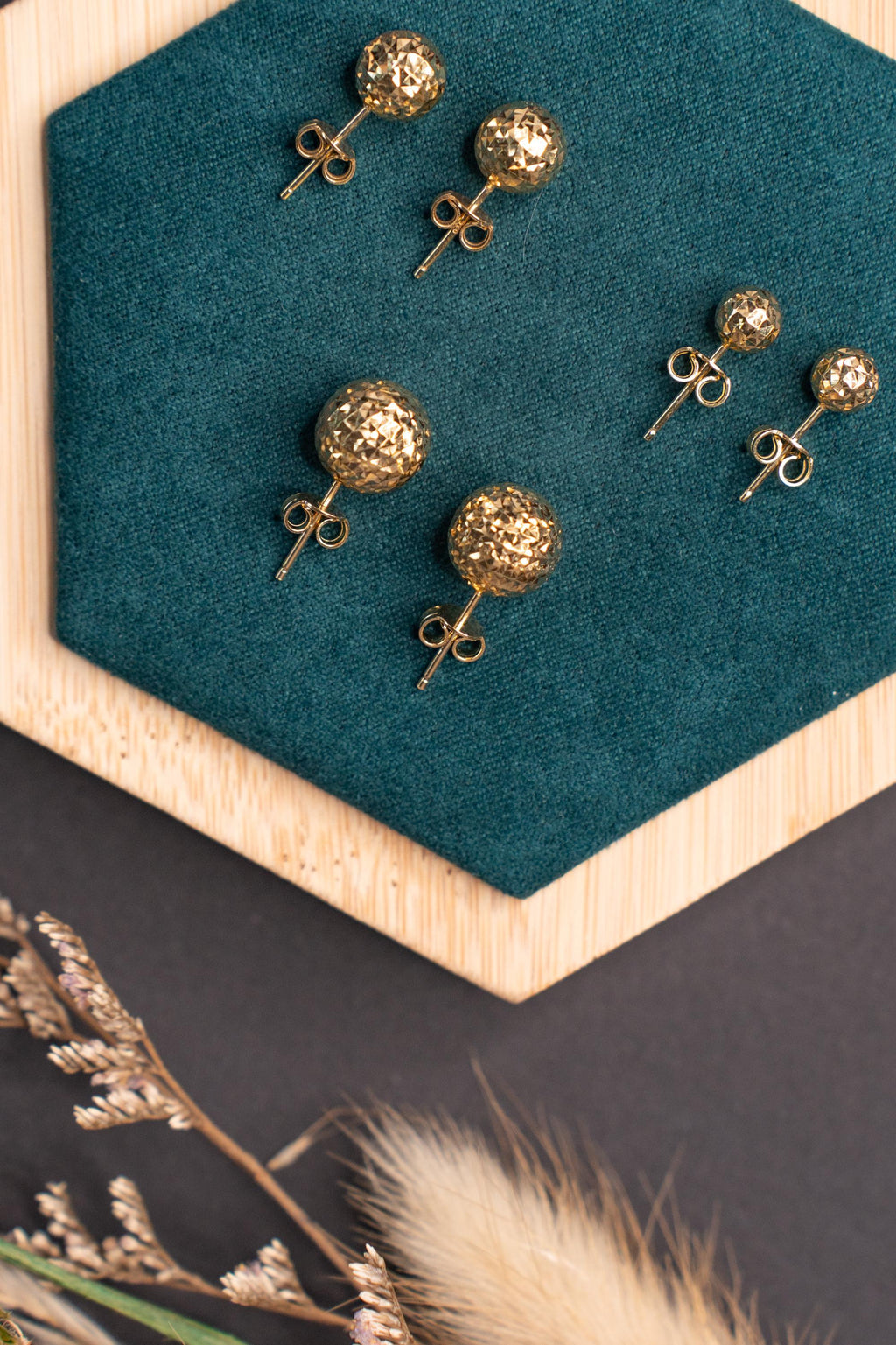 18K Solid Gold Ball Stud Earrings, 8mm Sparkly Gold Studs, Dainty Minimalist Earrings, Gift for Her