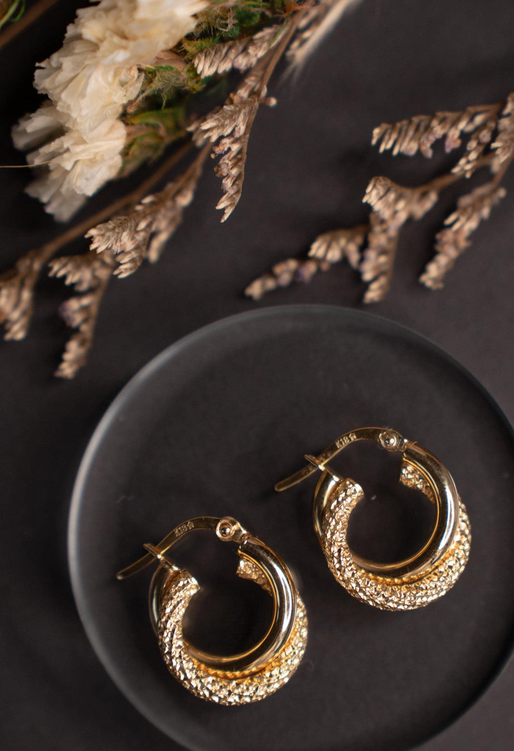 18K Solid Gold Hoop Earrings, Two Tone Textured Gold Hoops, Statement Minimalist Earrings, Gift for Her