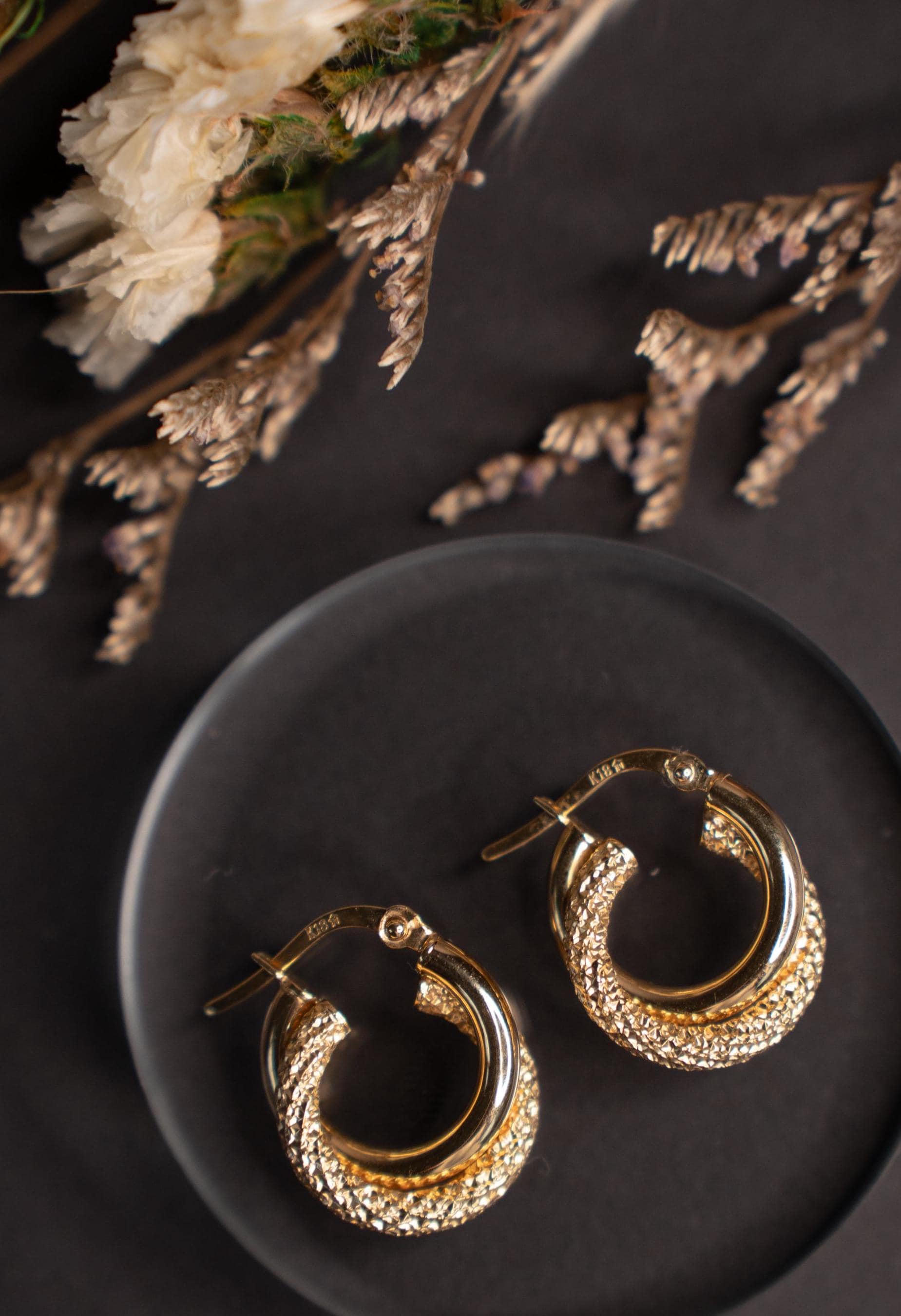 18K Solid Gold Hoop Earrings, Two Tone Textured Gold Hoops, Statement Minimalist Earrings, Gift for Her