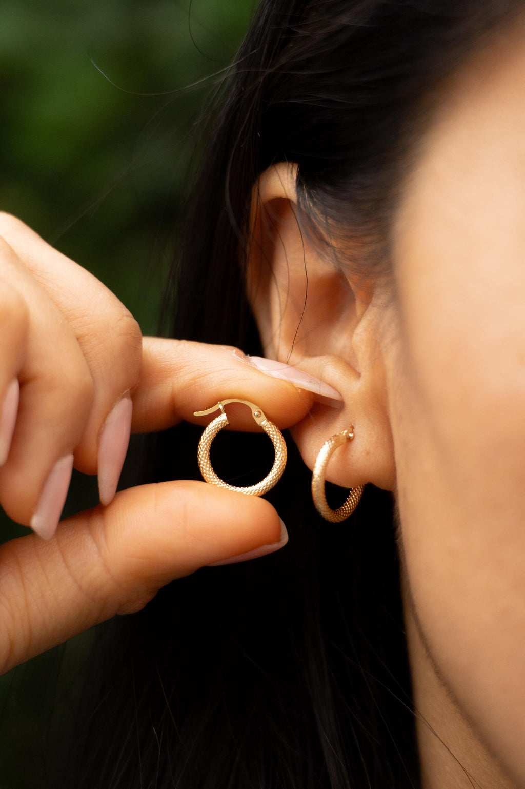 18K Solid Gold Textured Hoop Earrings, 14.5mm Dainty Gold Hoops, Minimalist Everyday Earrings, Gift for Her