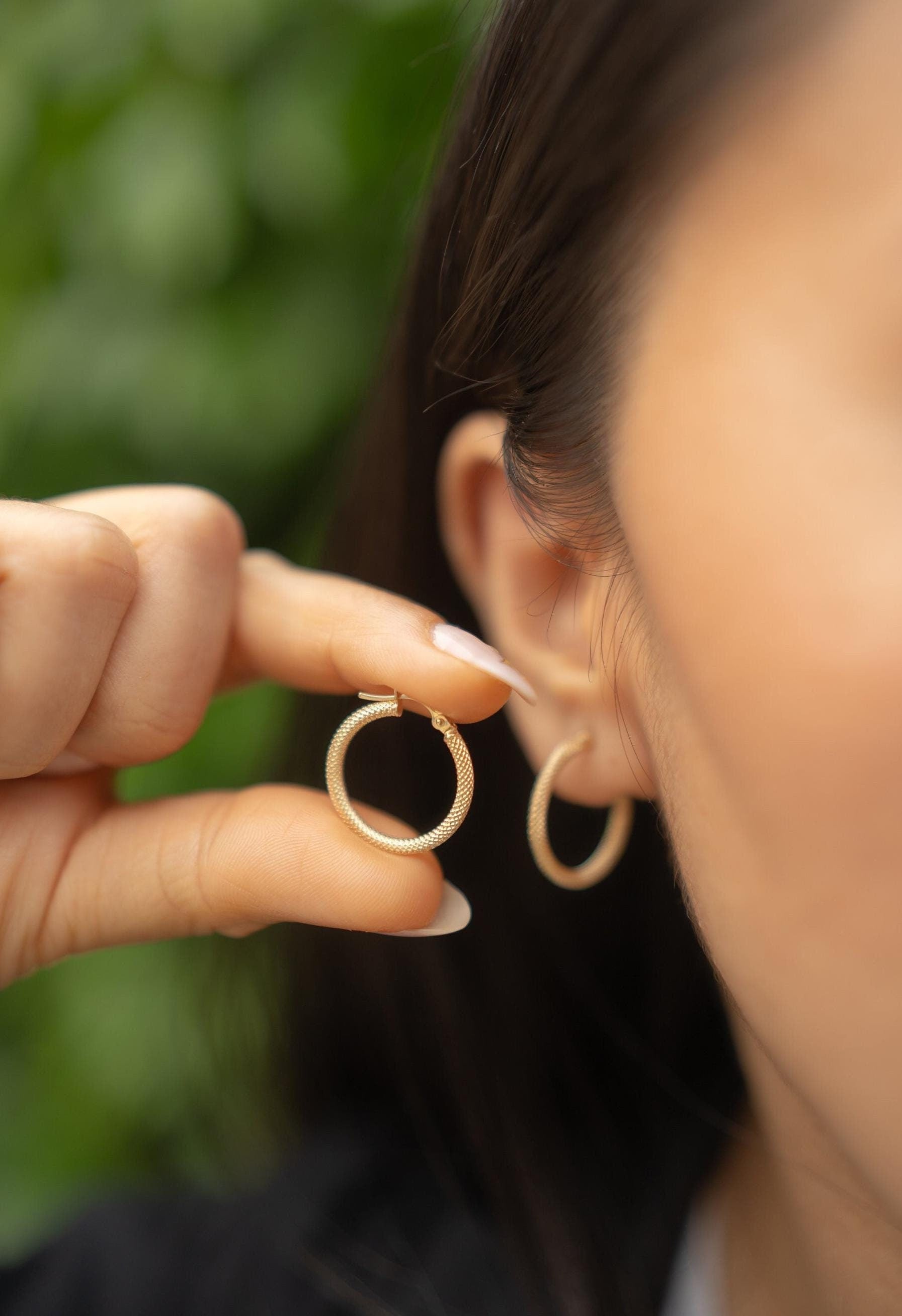 18K Solid Gold Textured Hoop Earrings, 20mm Gold Hoops, Statement Minimalist Earrings, Everyday Jewelry, Gift for Her