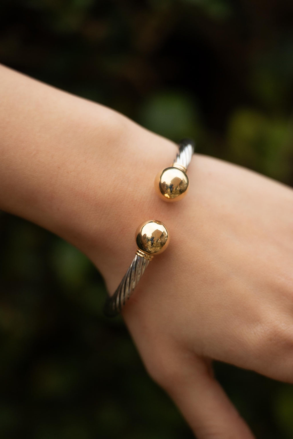 18K Solid Gold Open Cuff Bangle Bracelet, Ball End Gold Bracelet, Minimalist Bangle, Gift for Her