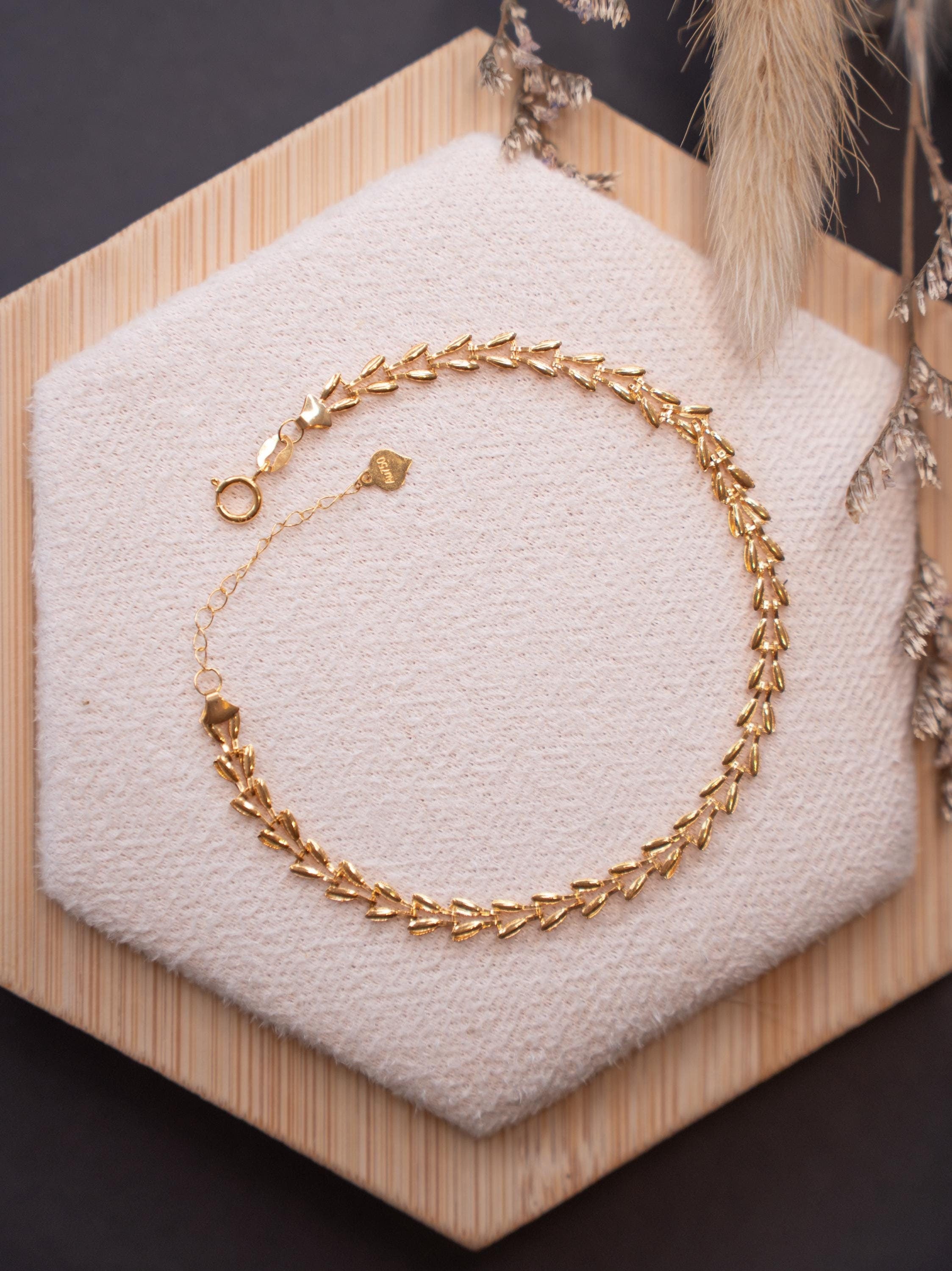 18K Solid Gold Wheat Chain Bracelet, Adjustable Gold Bracelet, Dainty Herringbone Style, Minimalist Everyday Jewelry, Gift for Her