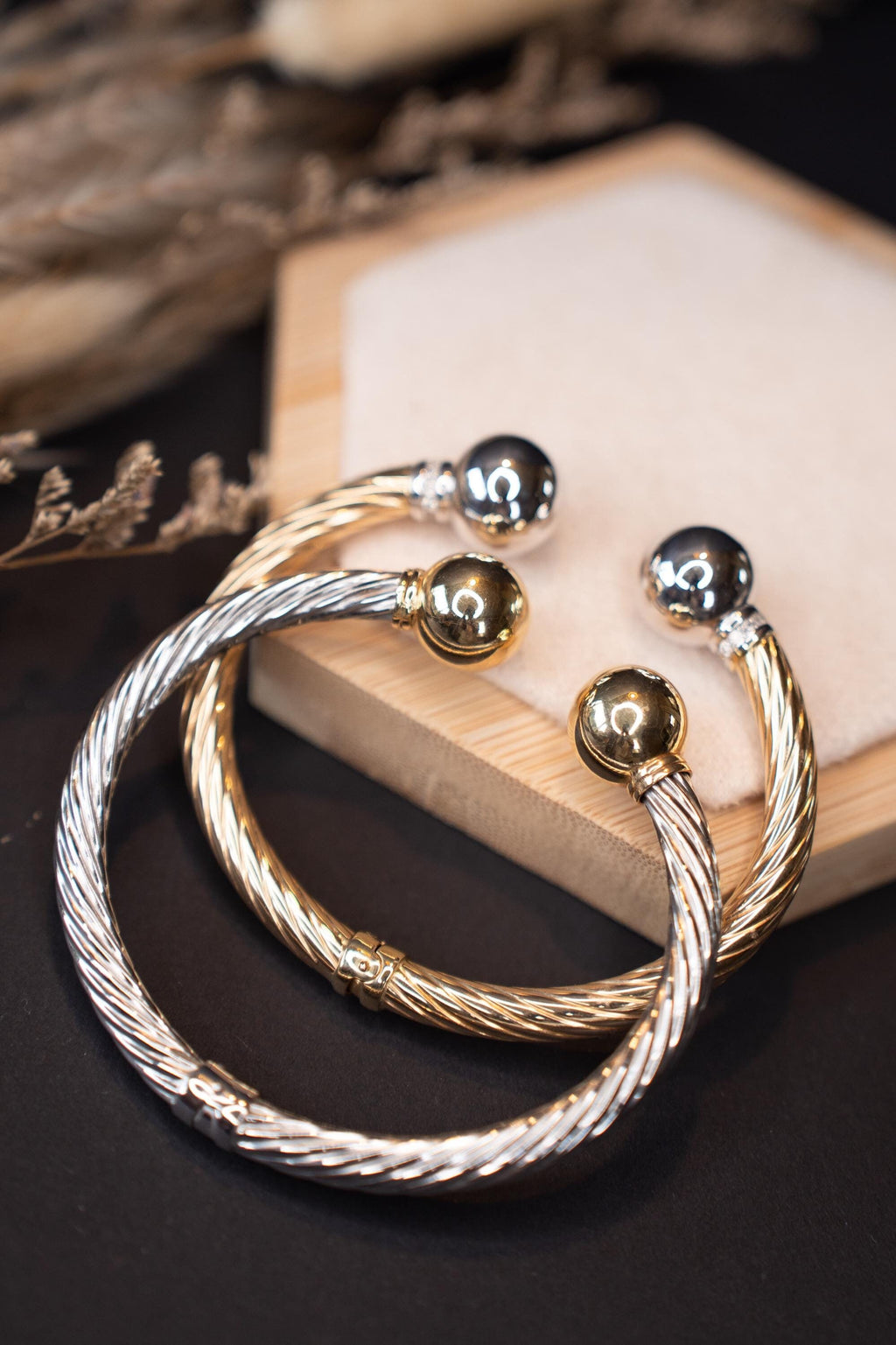 18K Solid Gold Open Cuff Bangle Bracelet, Ball End Gold Bracelet, Minimalist Bangle, Gift for Her